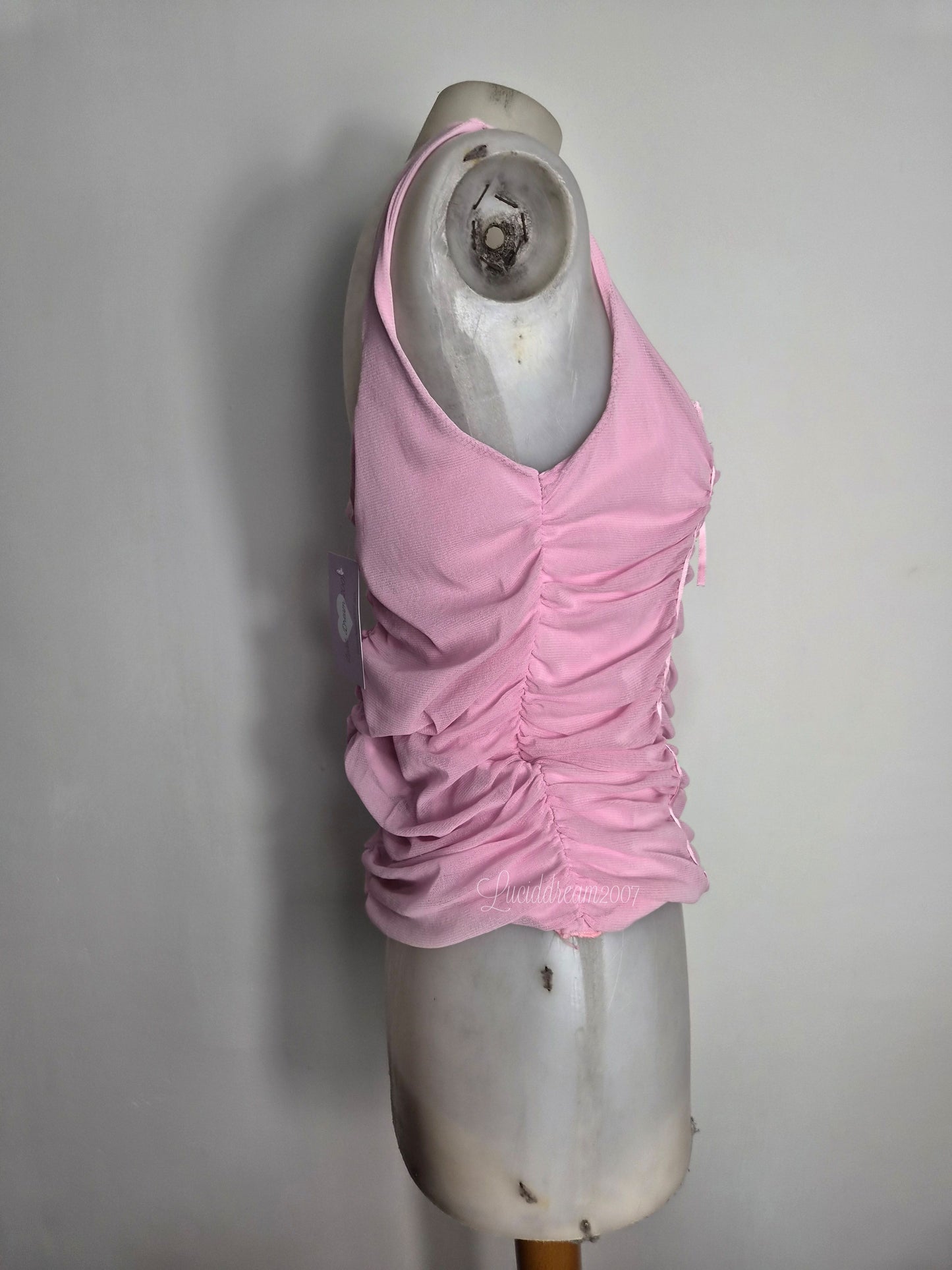 Haut en voile plissé rose