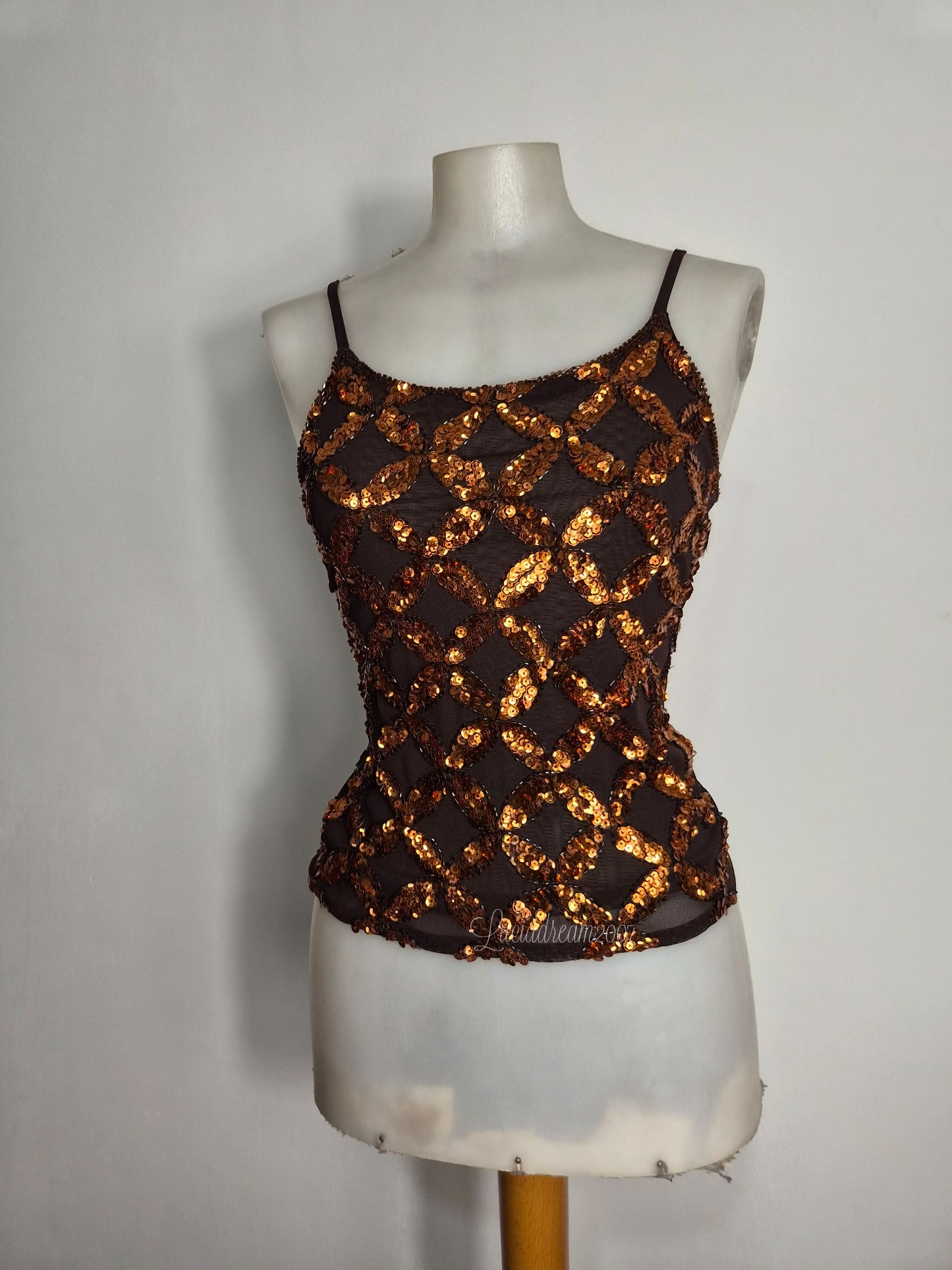 Haut en voile marron brodé de sequins