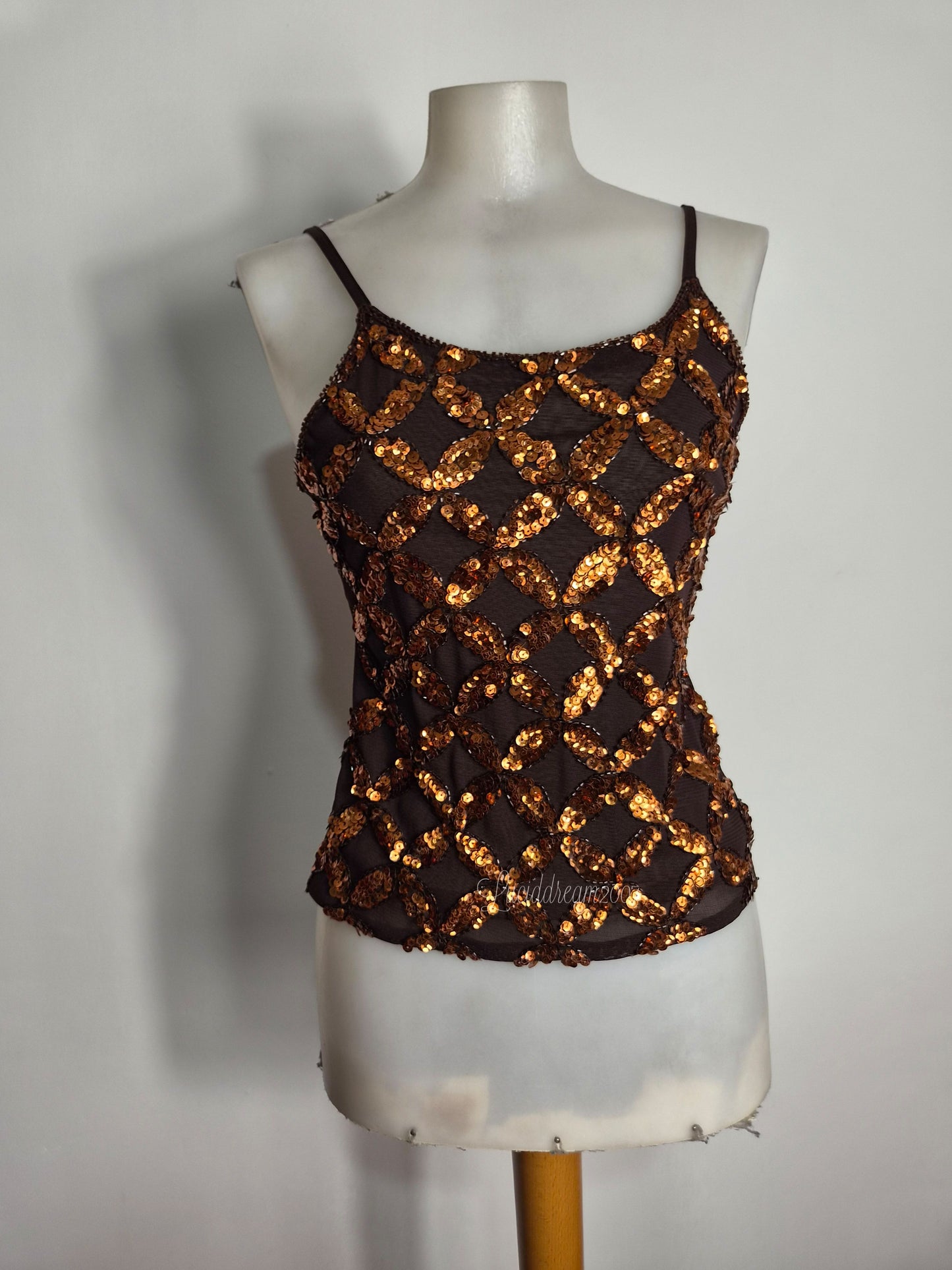 Haut en voile marron brodé de sequins