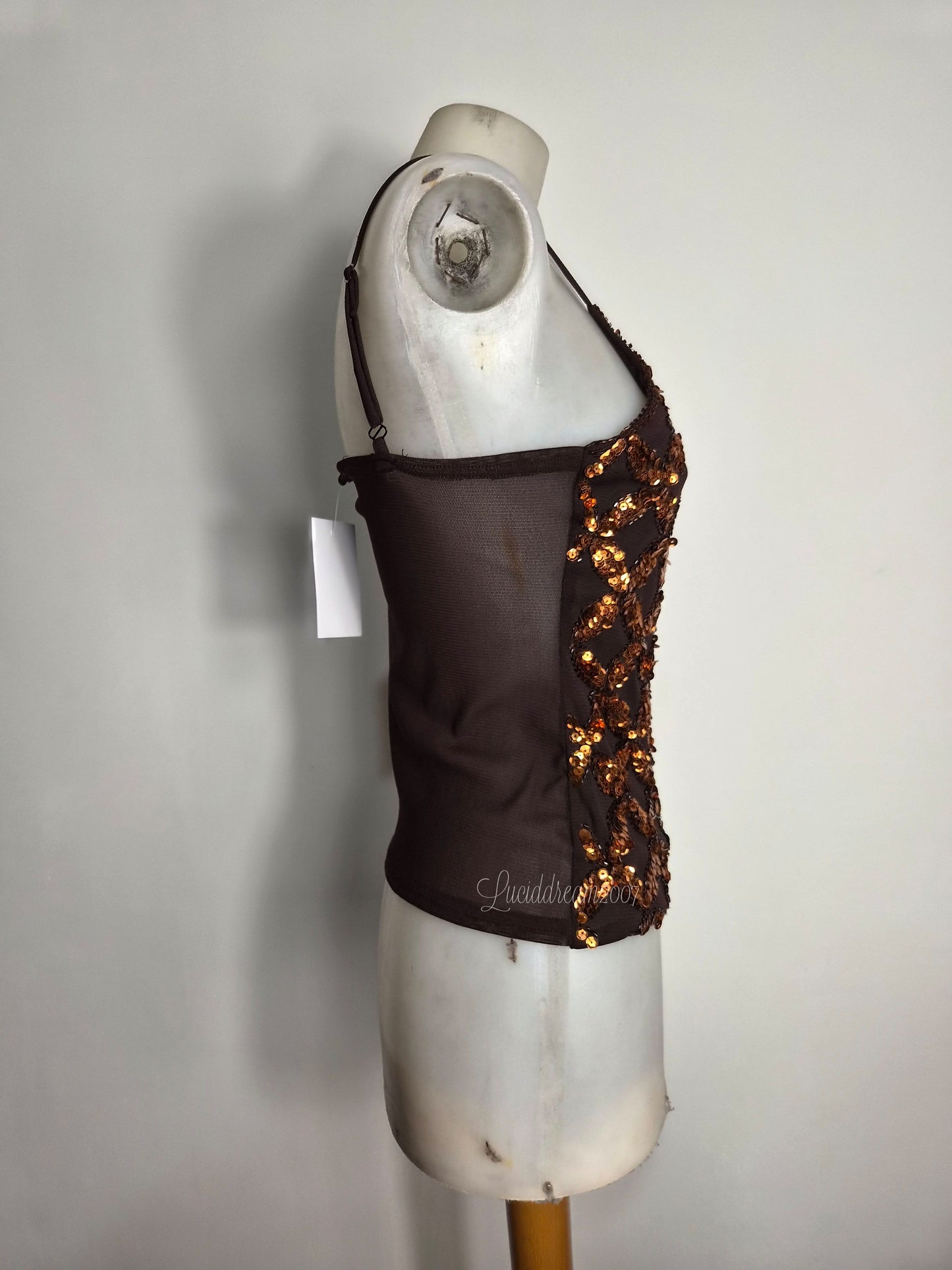 Haut en voile marron brodé de sequins