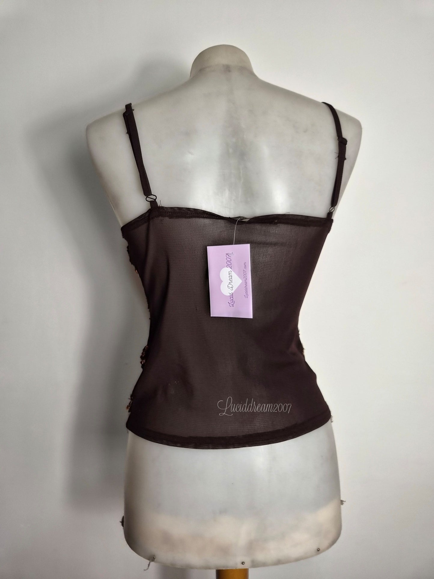 Haut en voile marron brodé de sequins