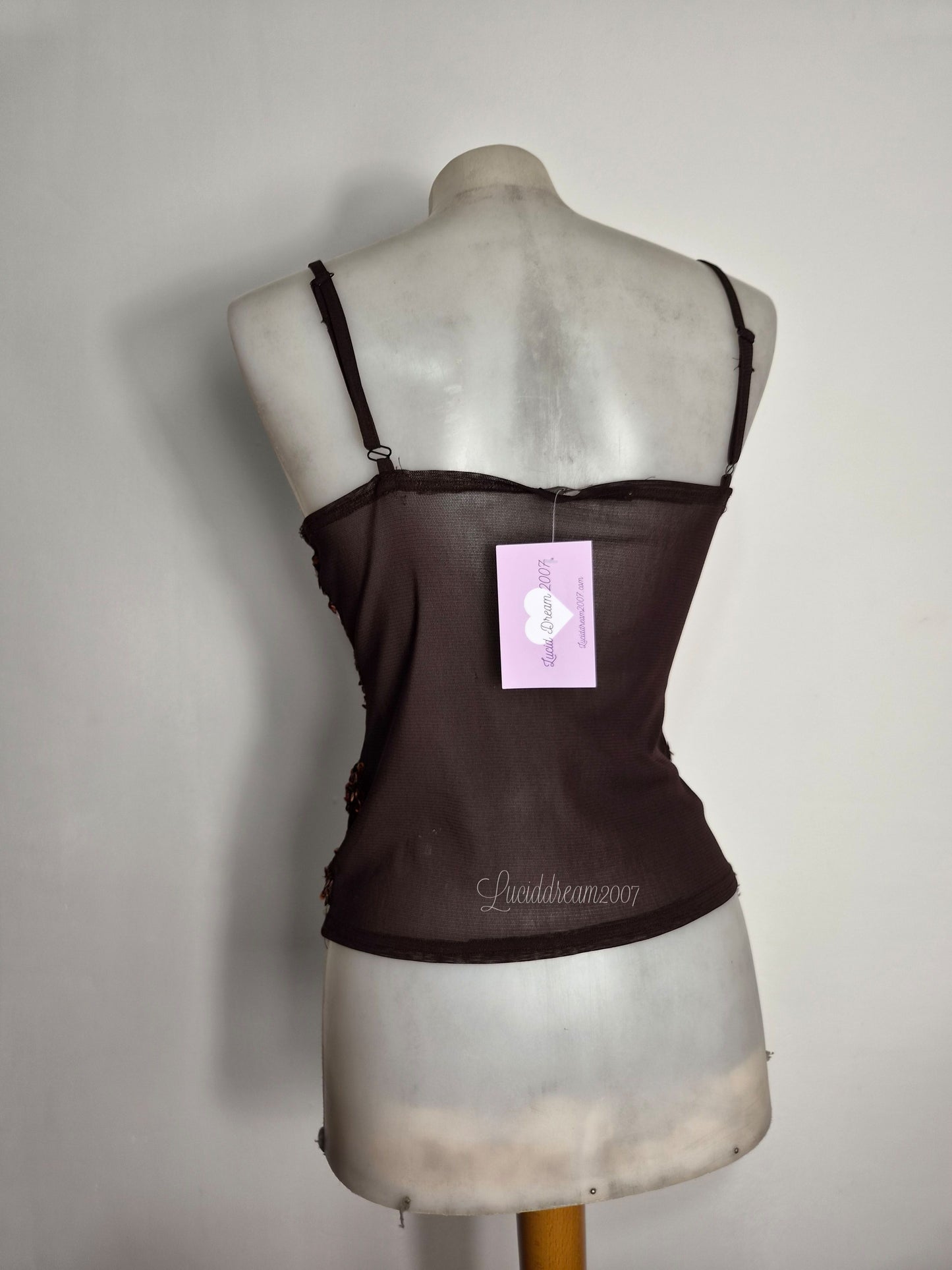 Haut en voile marron brodé de sequins