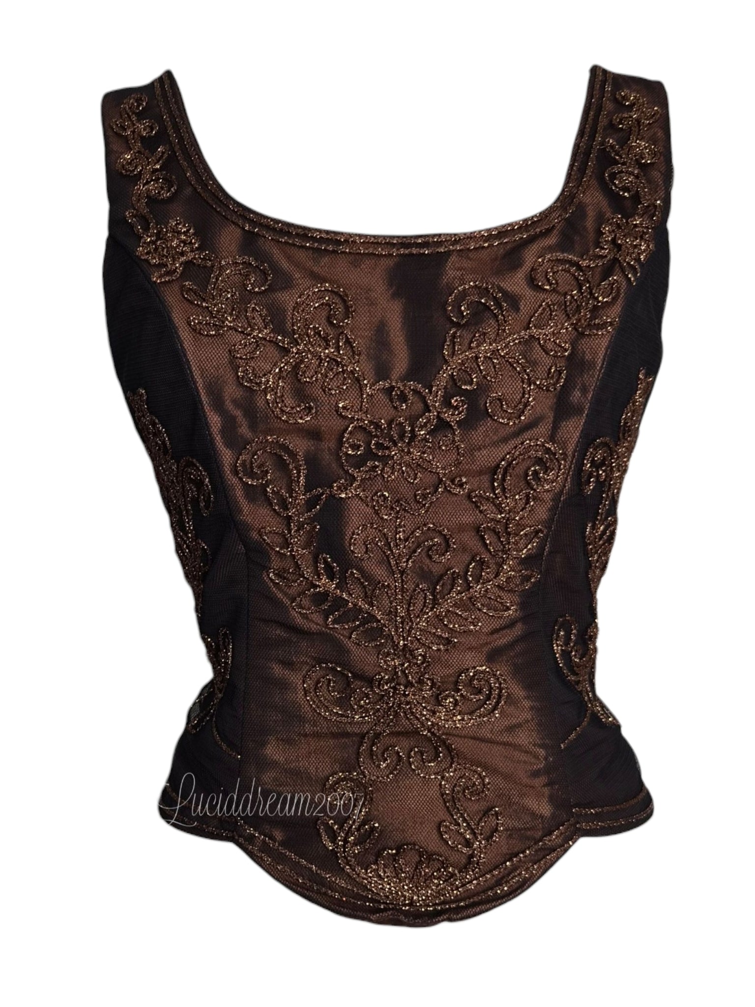 Haut medievalcore brodé marron et doré