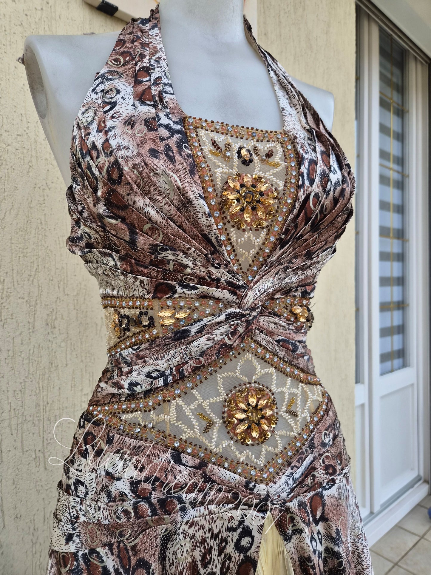 Embroidered beige-toned dress