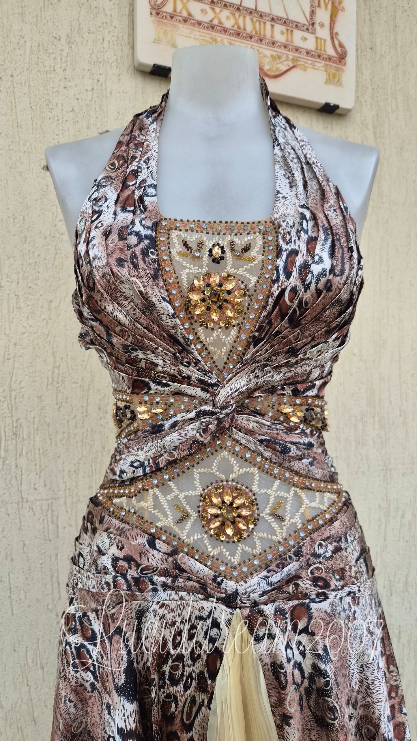 Embroidered beige-toned dress