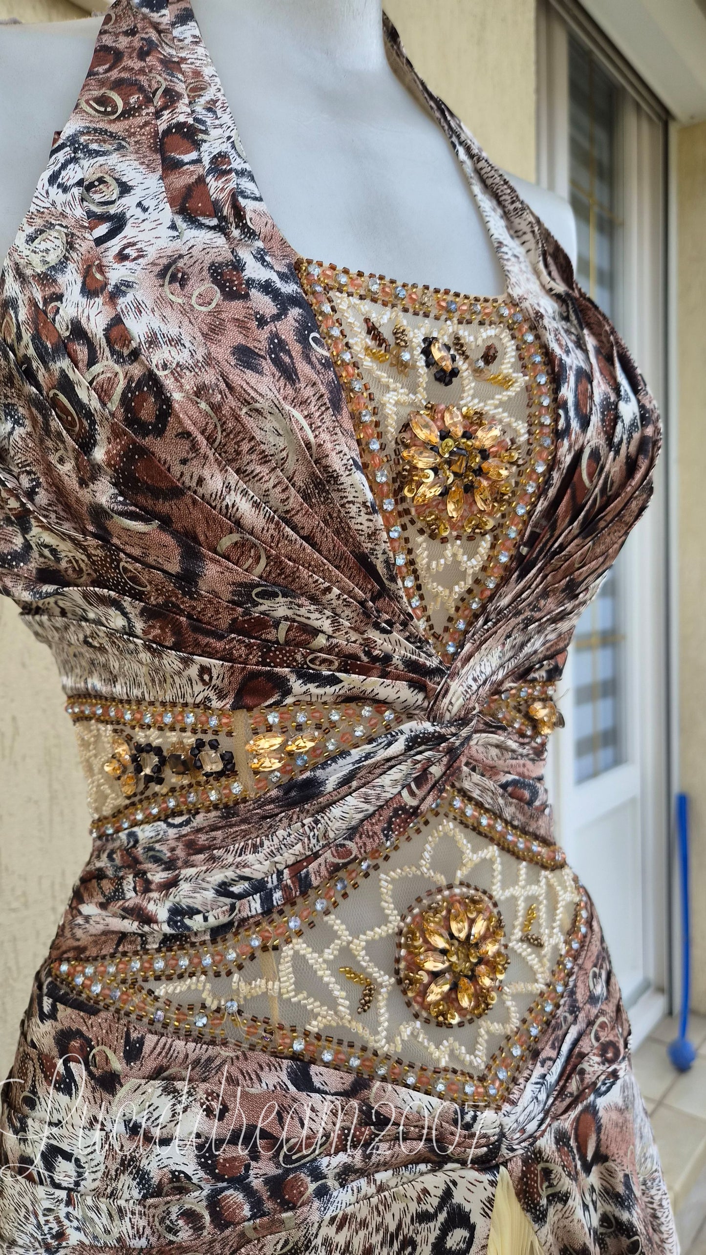 Embroidered beige-toned dress