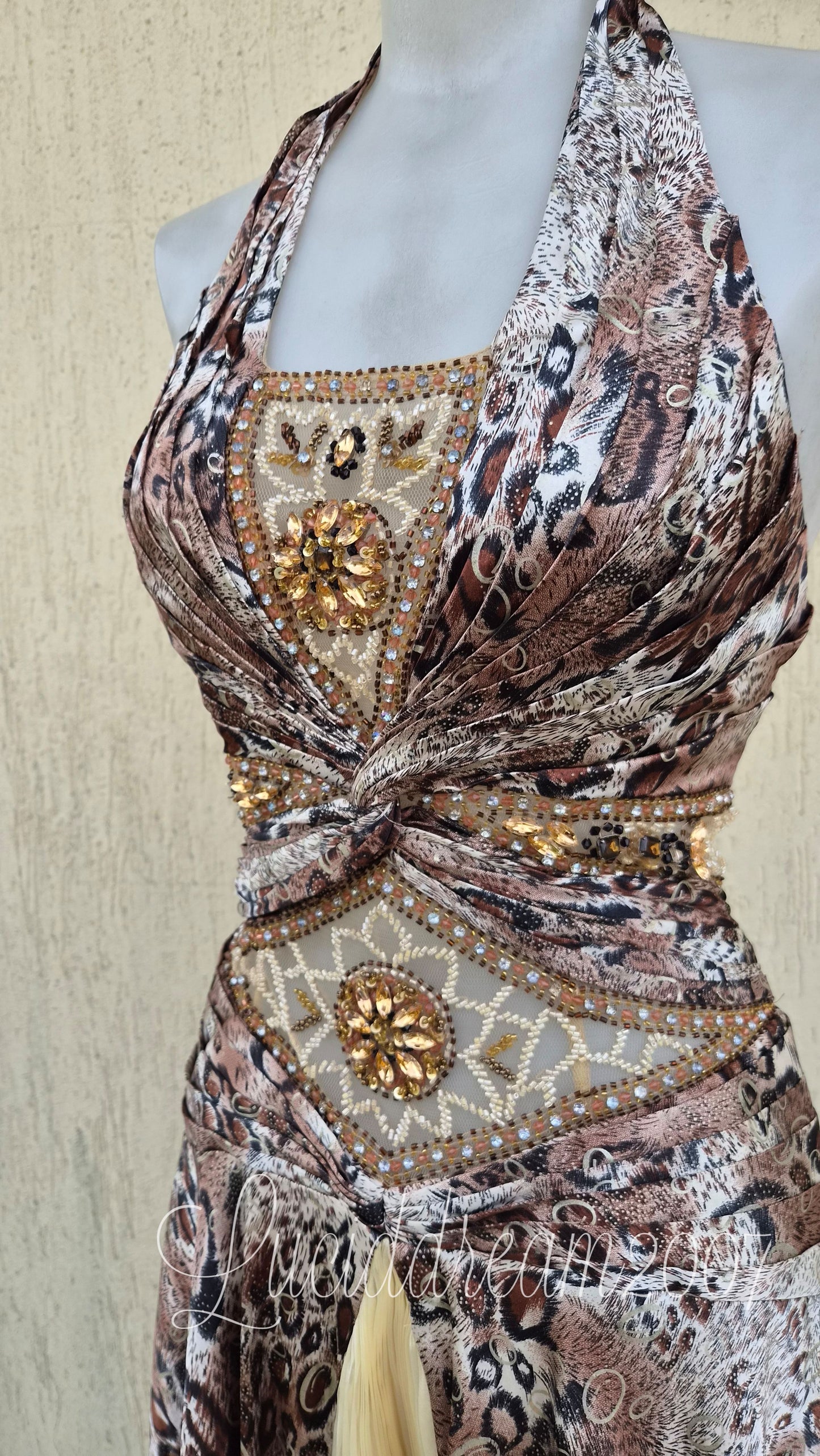 Embroidered beige-toned dress
