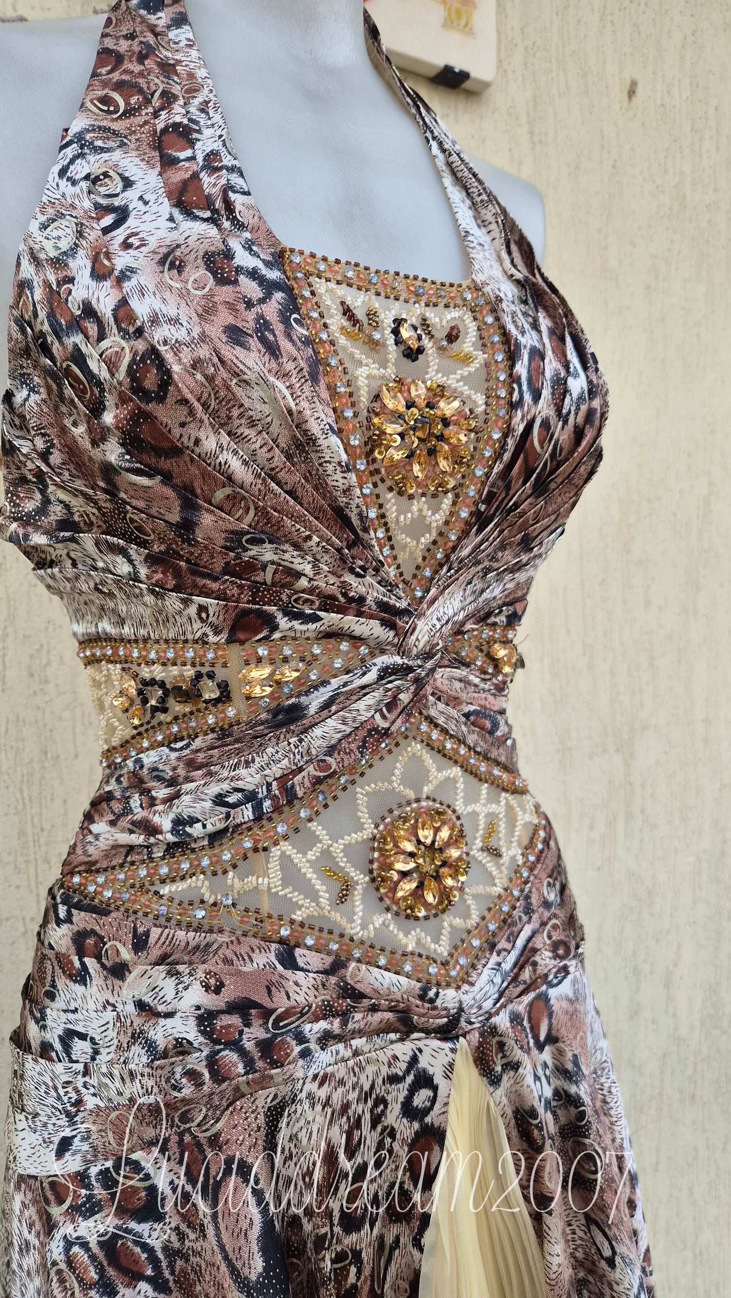 Embroidered beige-toned dress