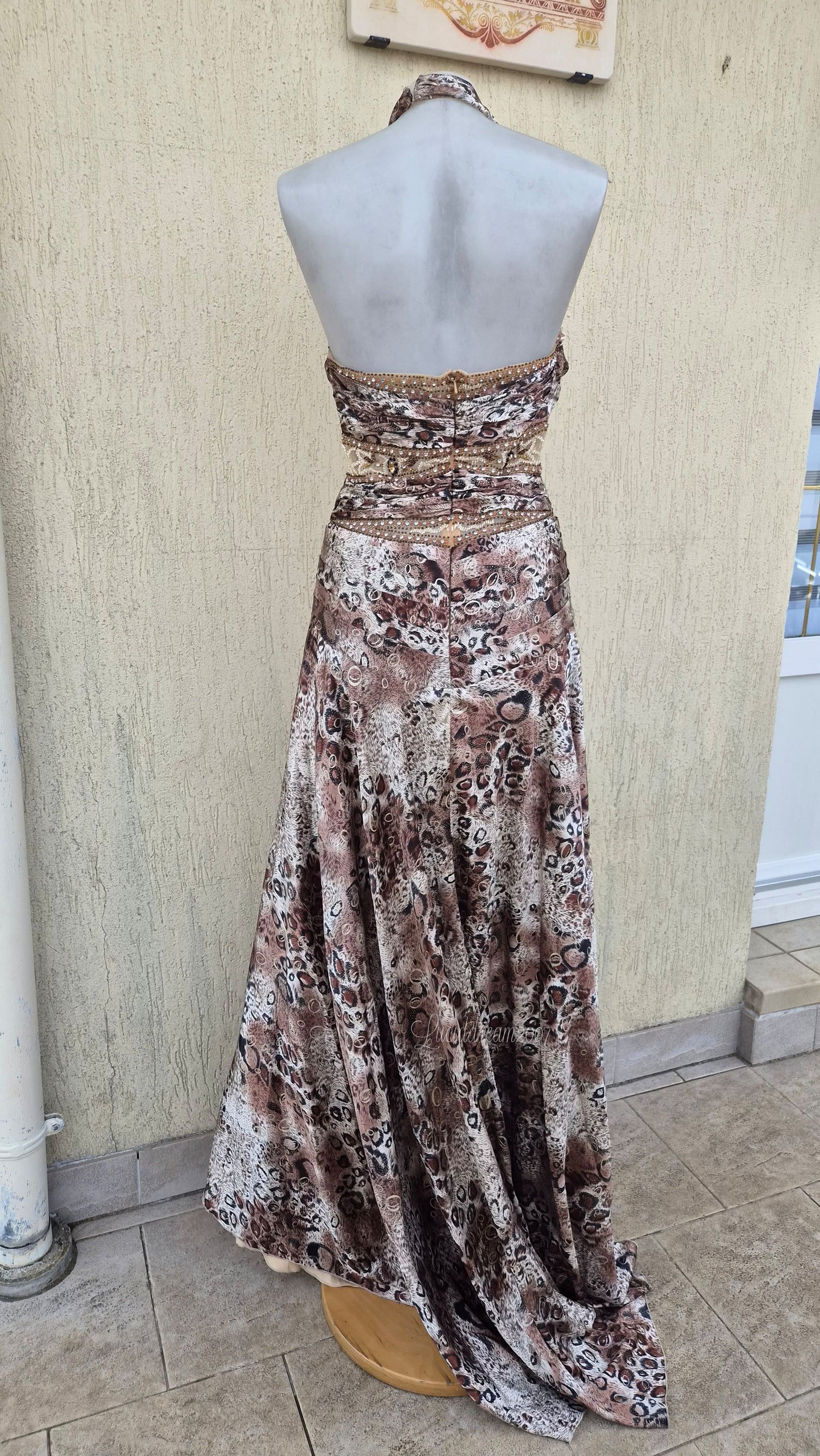 Embroidered beige-toned dress