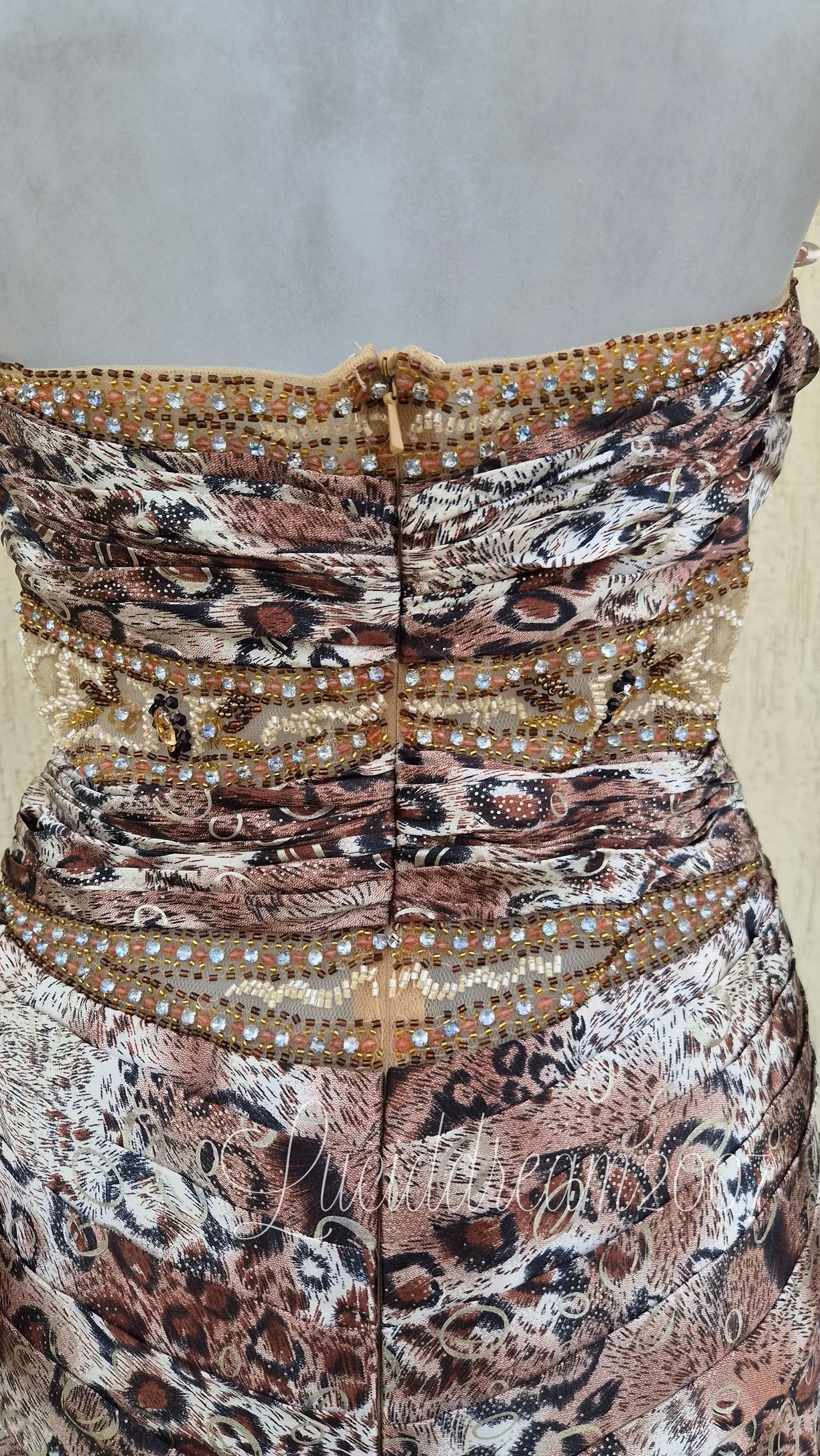 Embroidered beige-toned dress