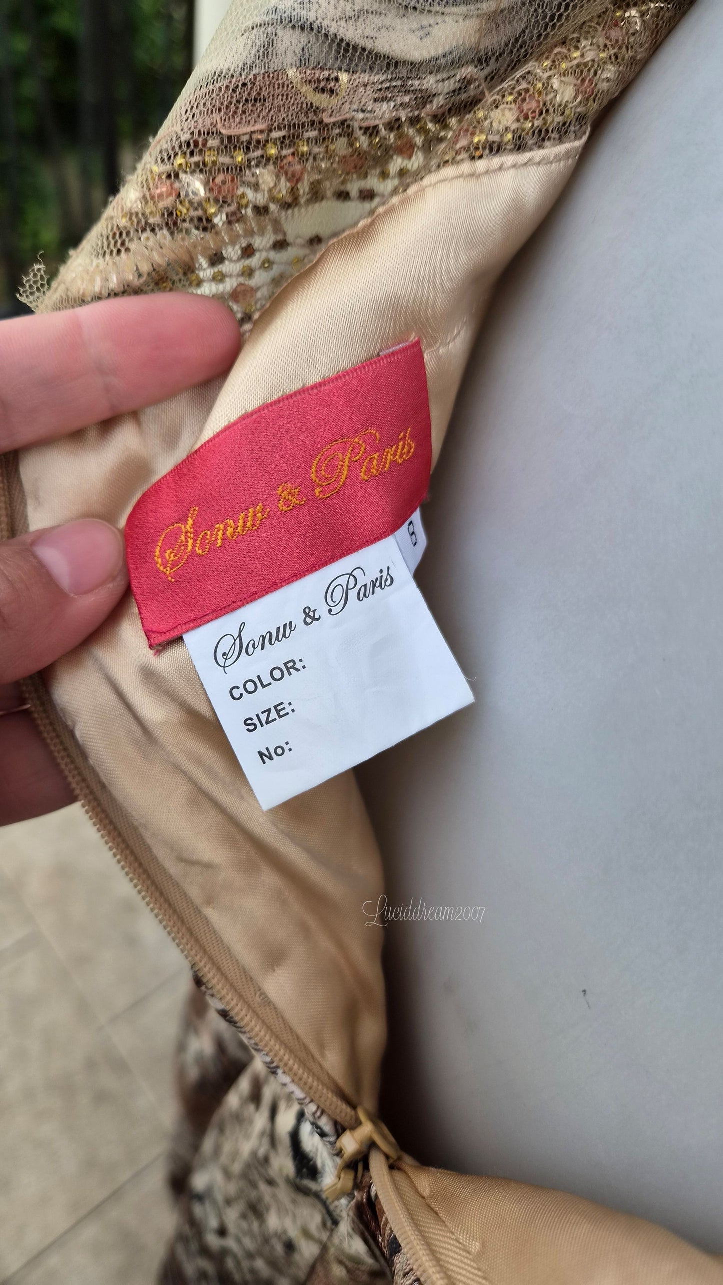 Embroidered beige-toned dress