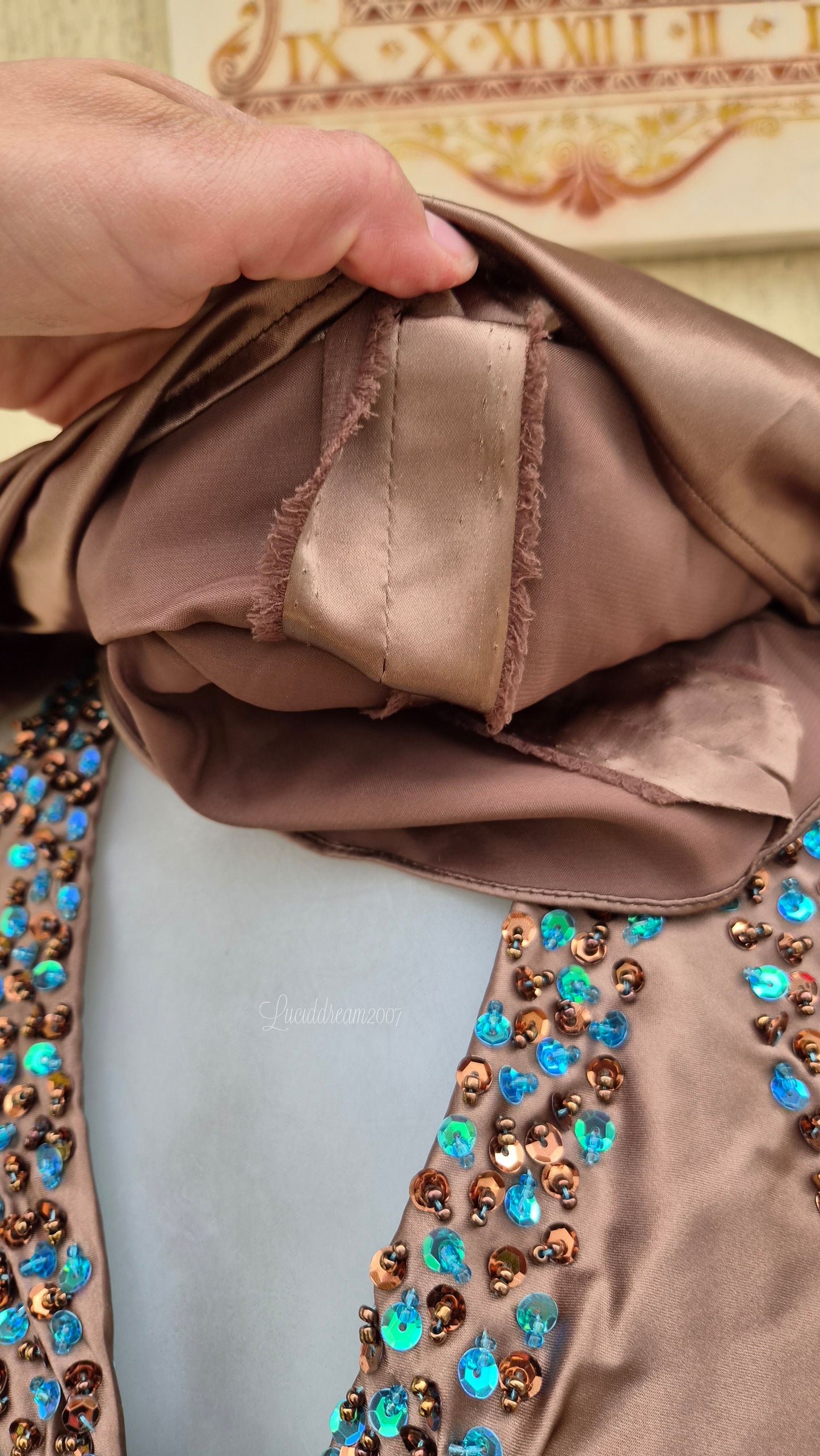 Robe de soirée marron et bleue