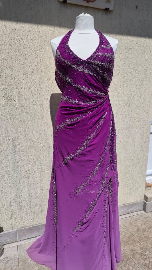 Robe dos nu violette brodée