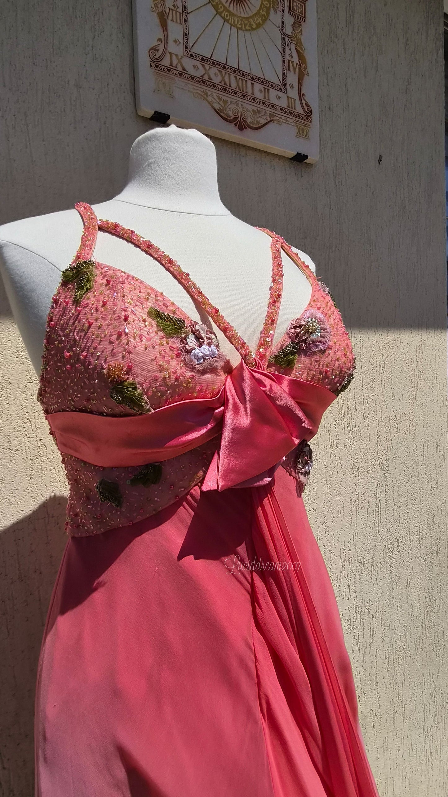 Robe en soie dégradée rose et vert
