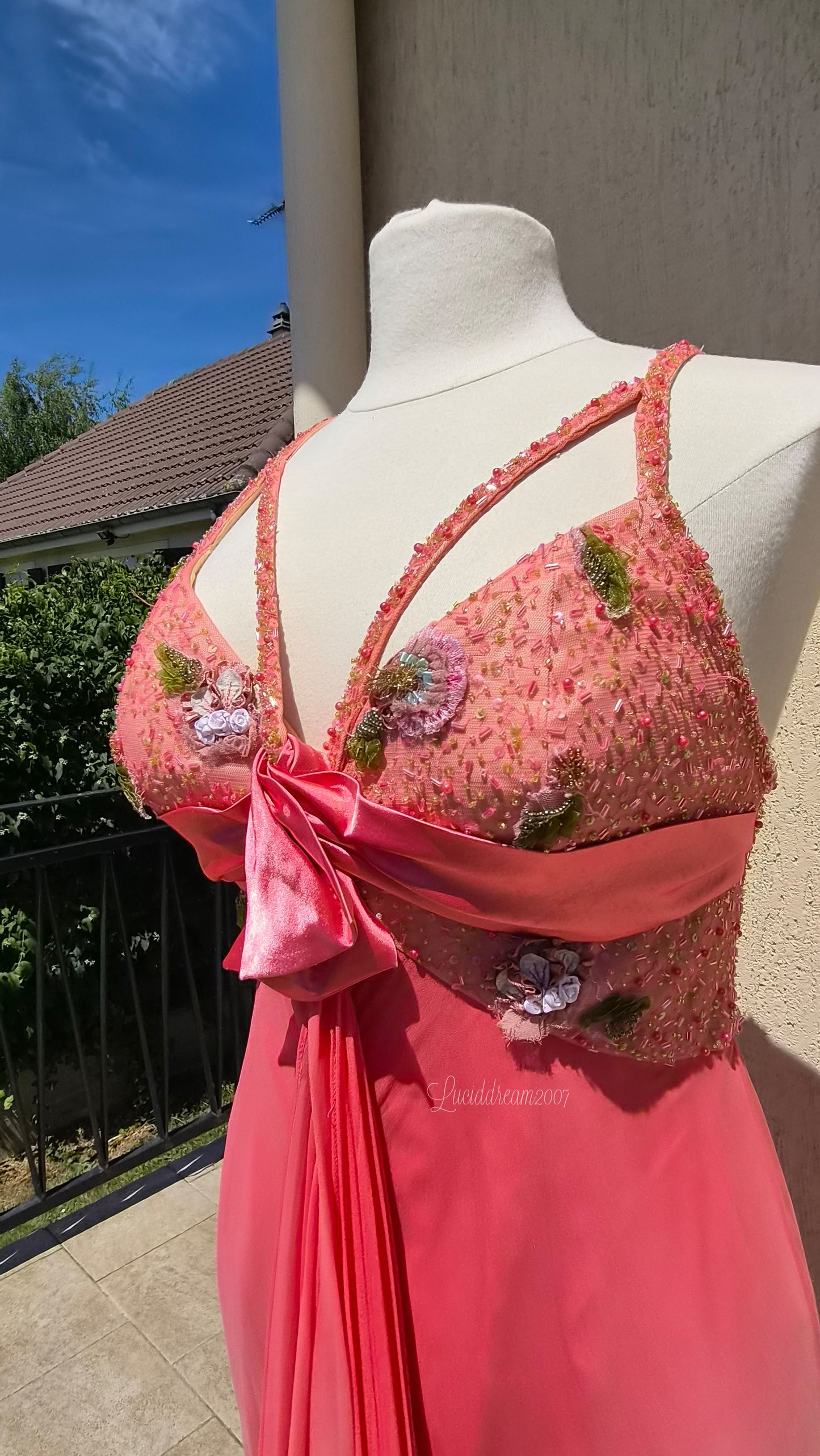Robe en soie dégradée rose et vert