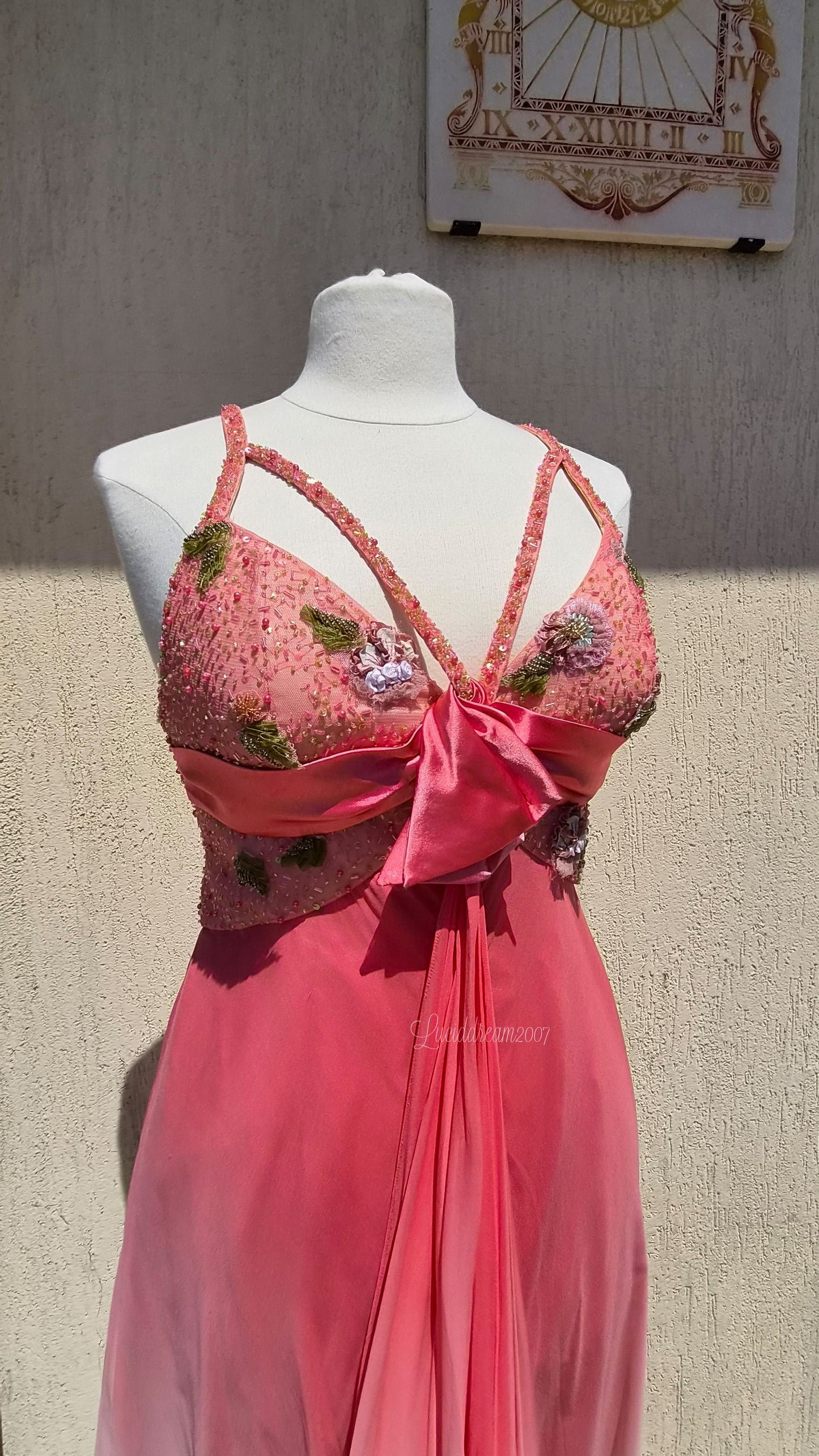 Robe en soie dégradée rose et vert
