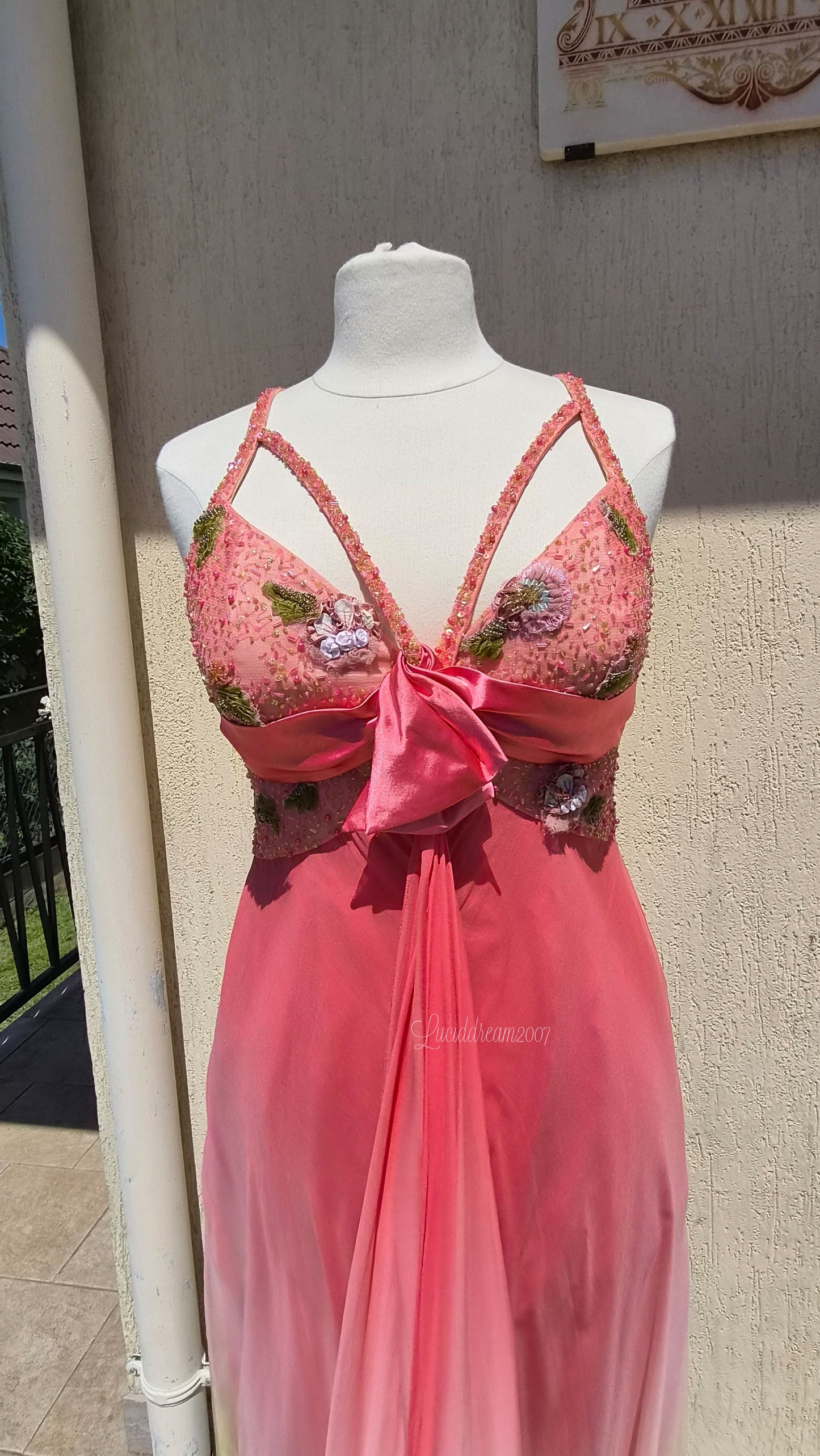 Robe en soie dégradée rose et vert