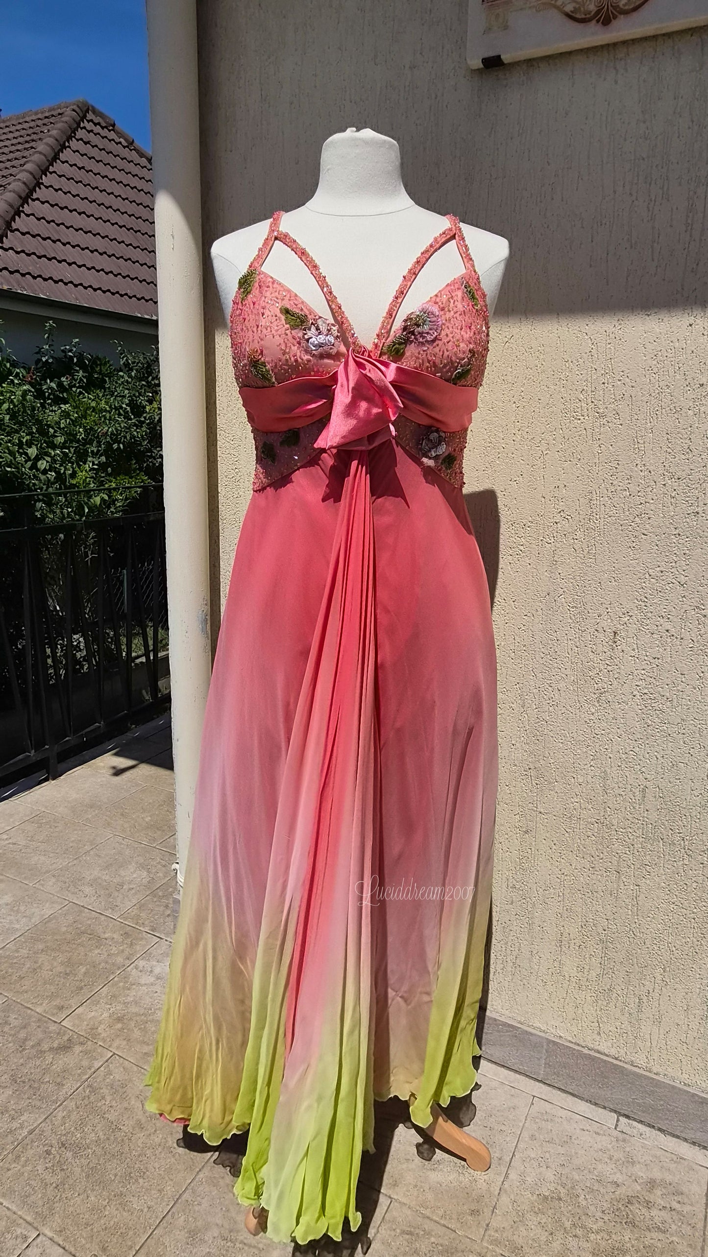 Robe en soie dégradée rose et vert