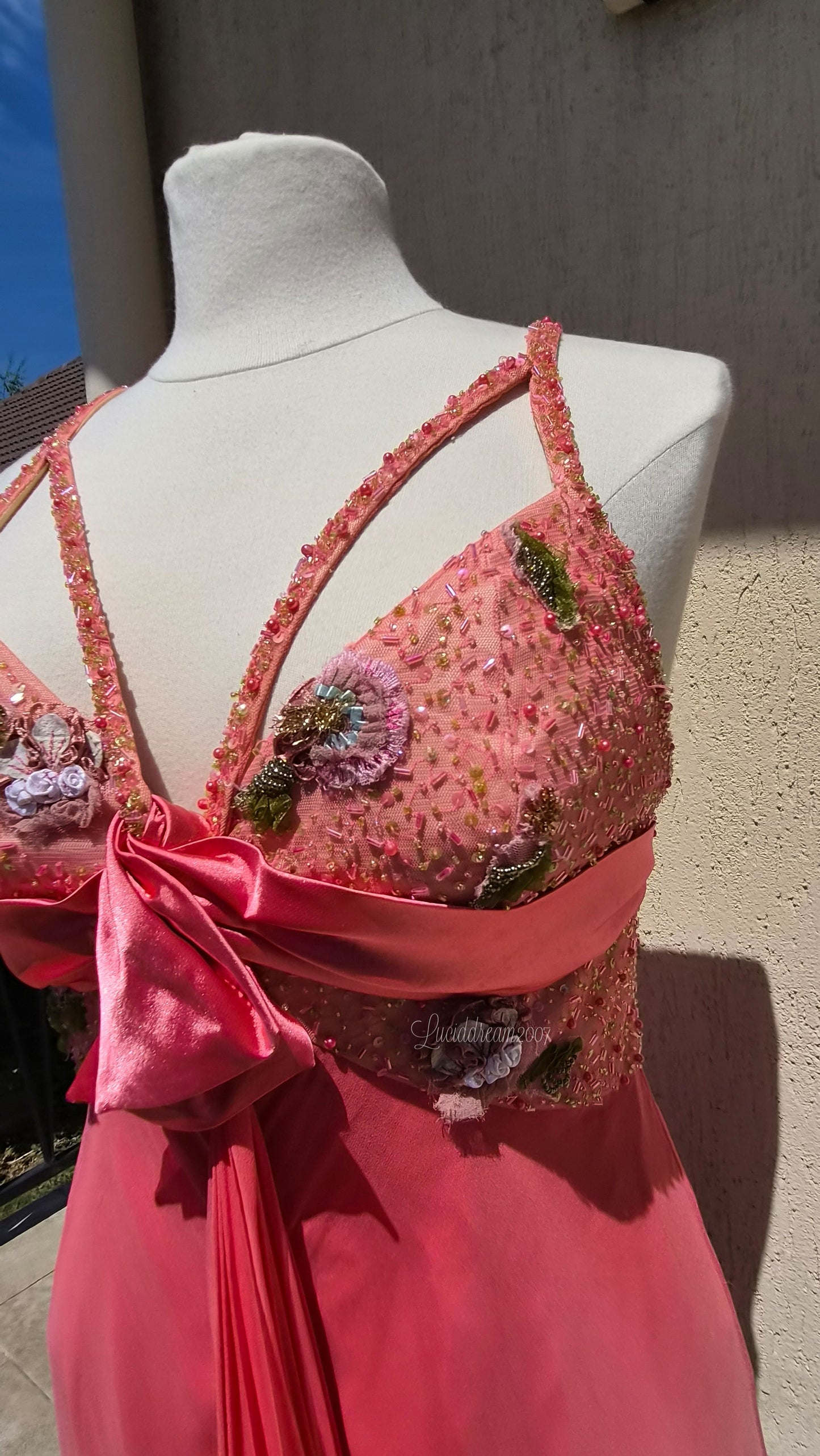 Robe en soie dégradée rose et vert