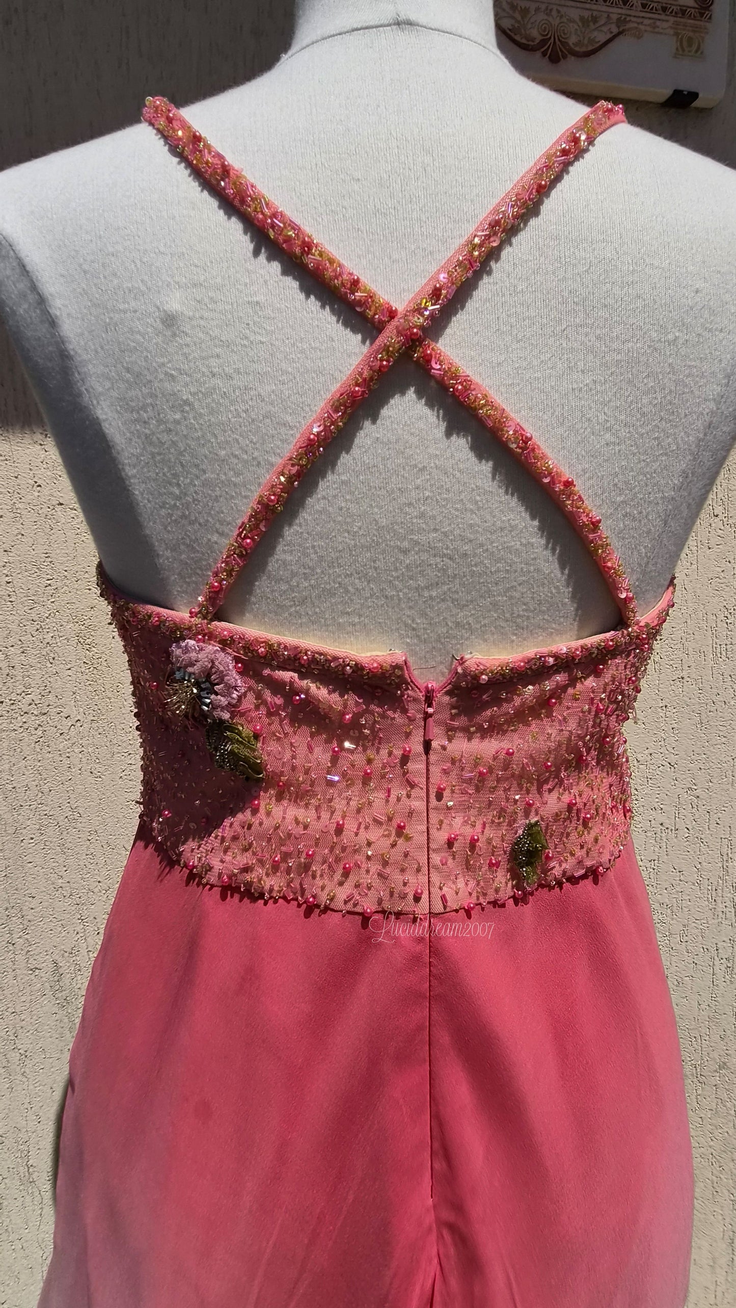 Robe en soie dégradée rose et vert