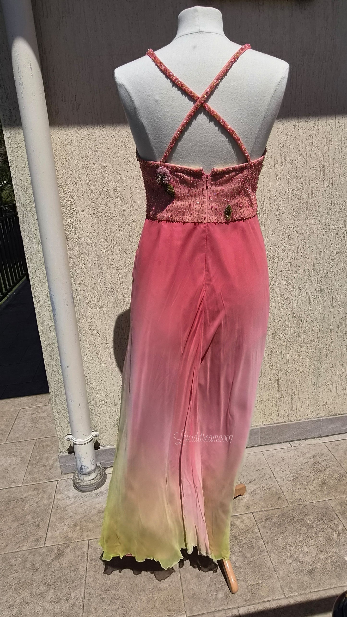 Robe en soie dégradée rose et vert