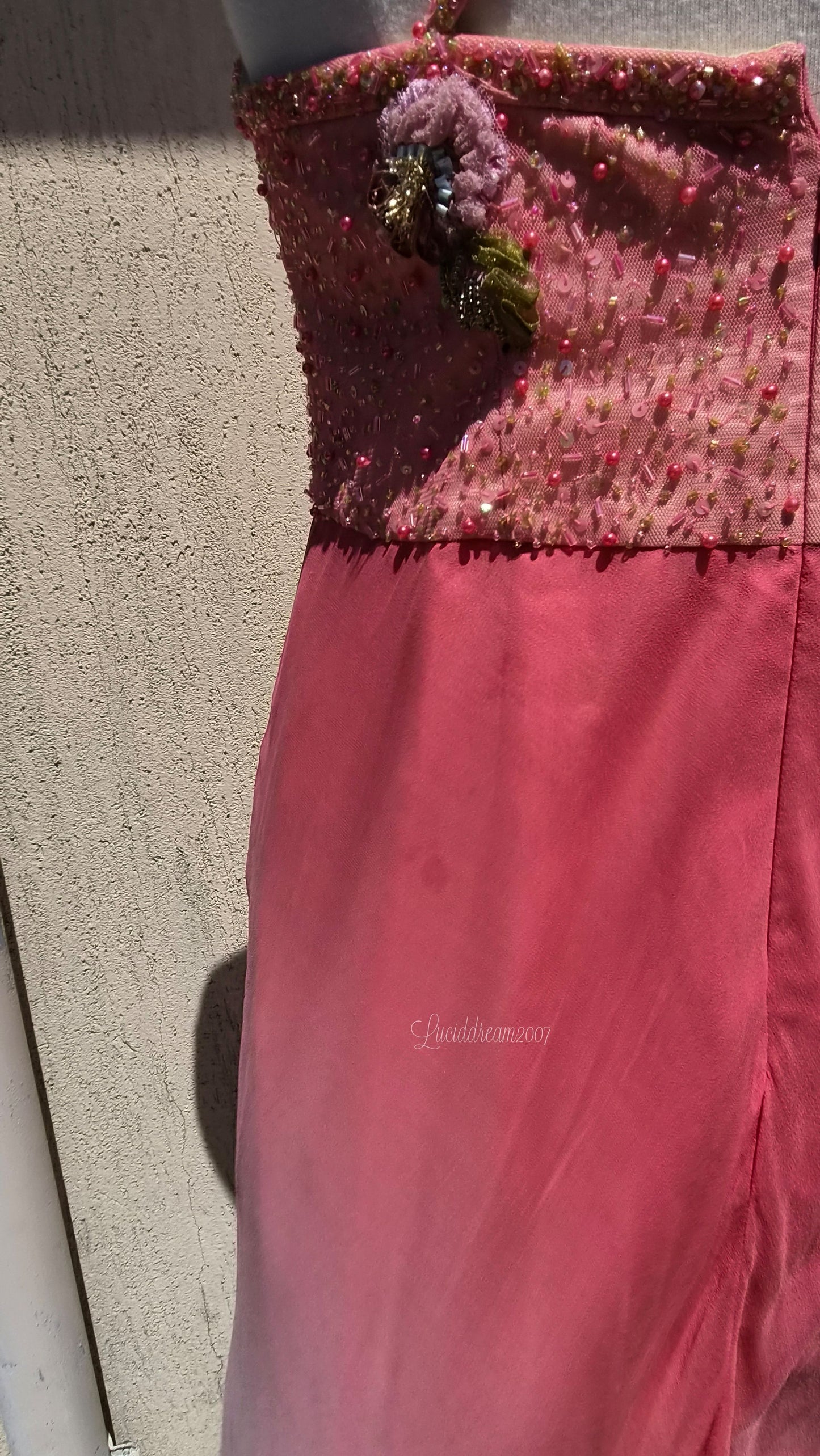 Robe en soie dégradée rose et vert
