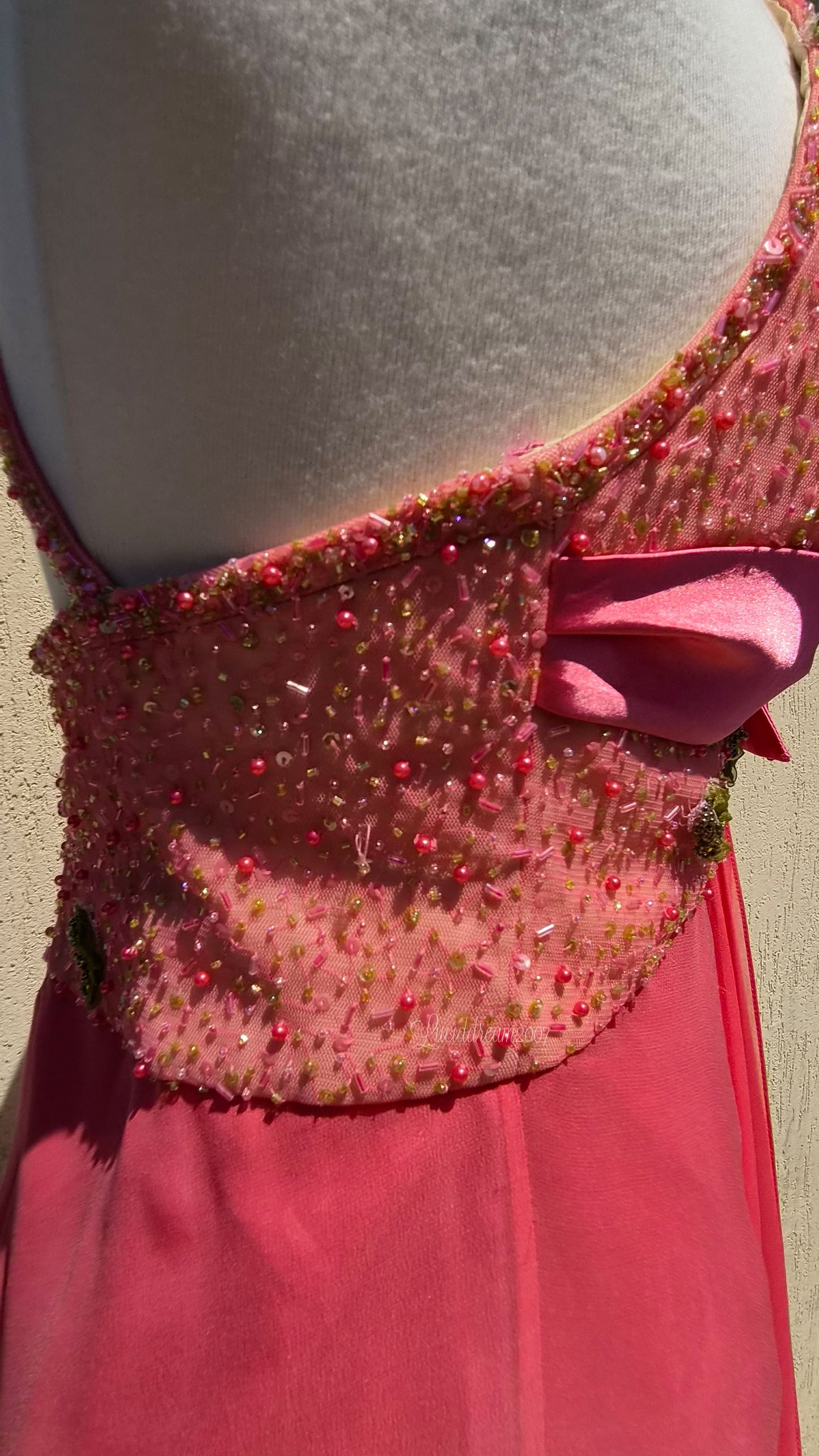 Robe en soie dégradée rose et vert