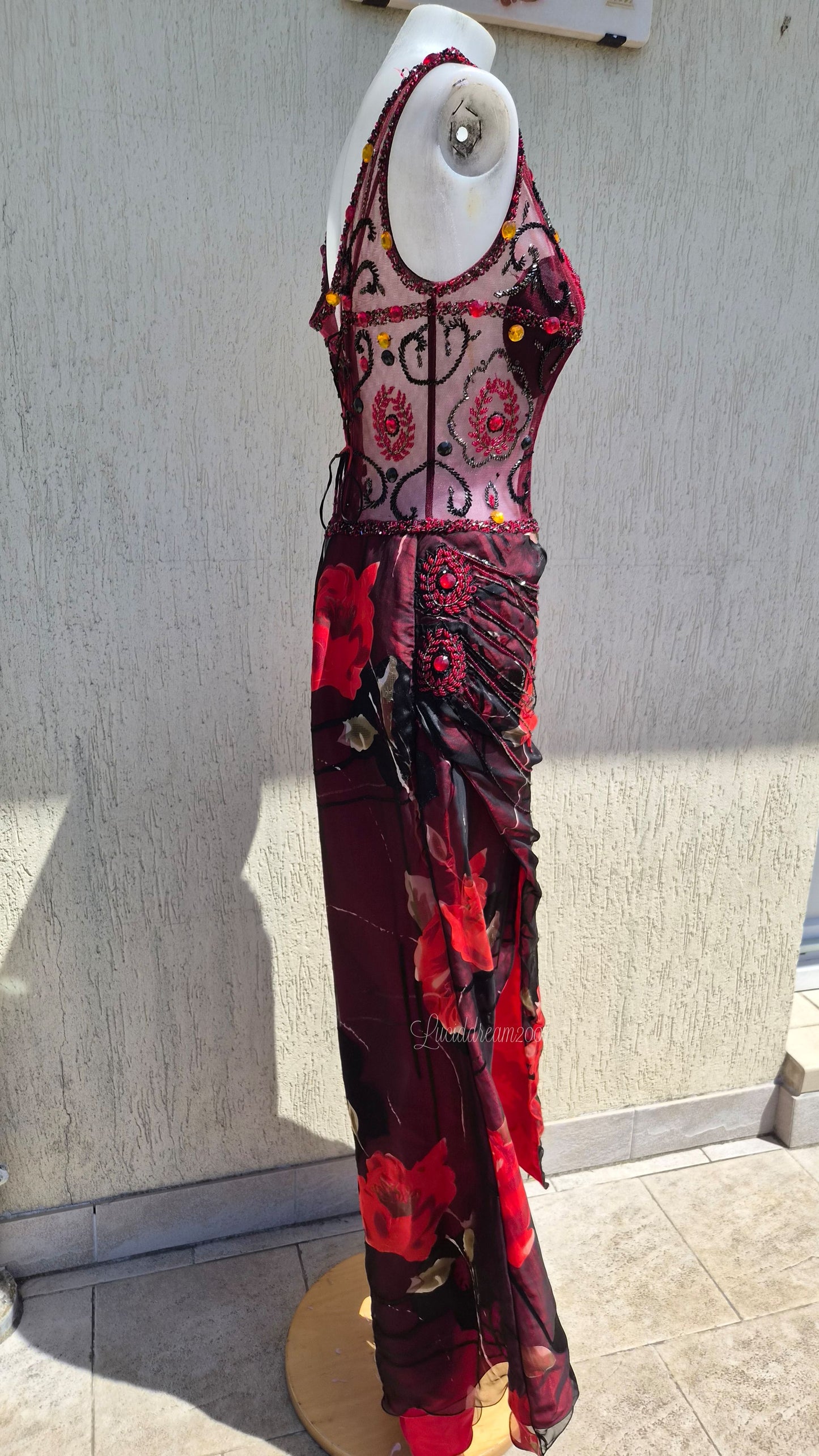 Embroidered red and black dress