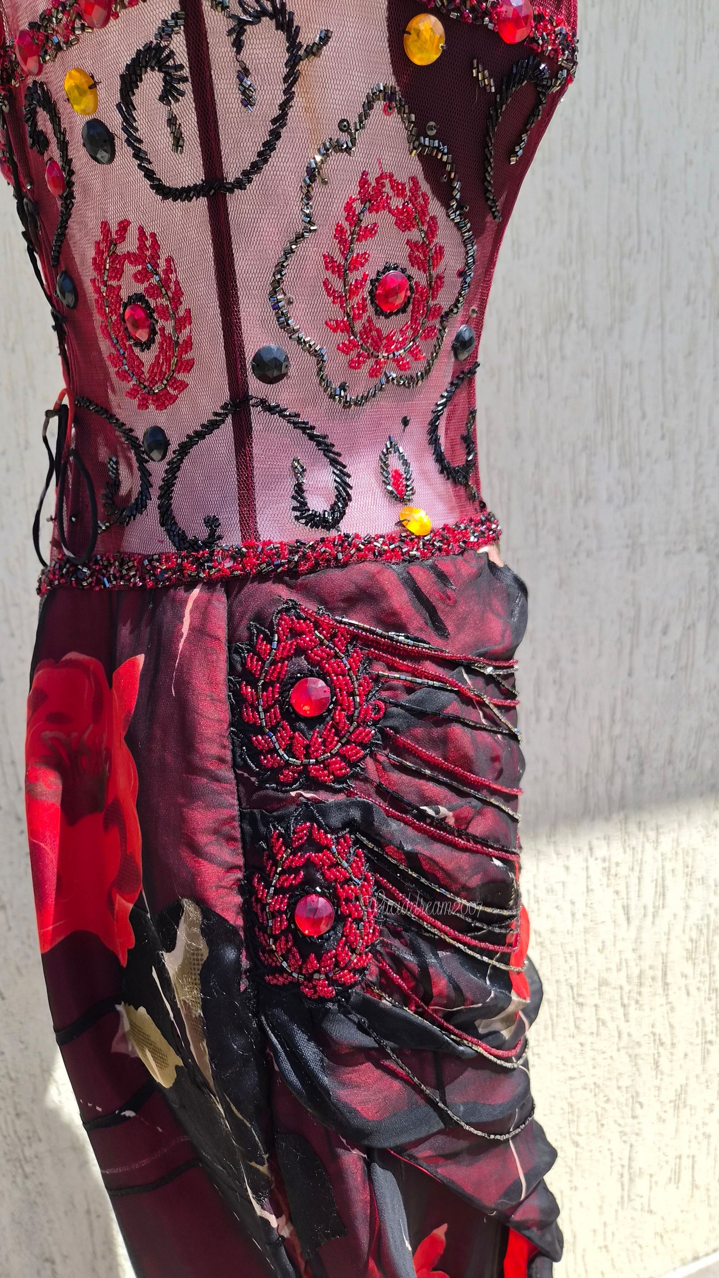 Embroidered red and black dress