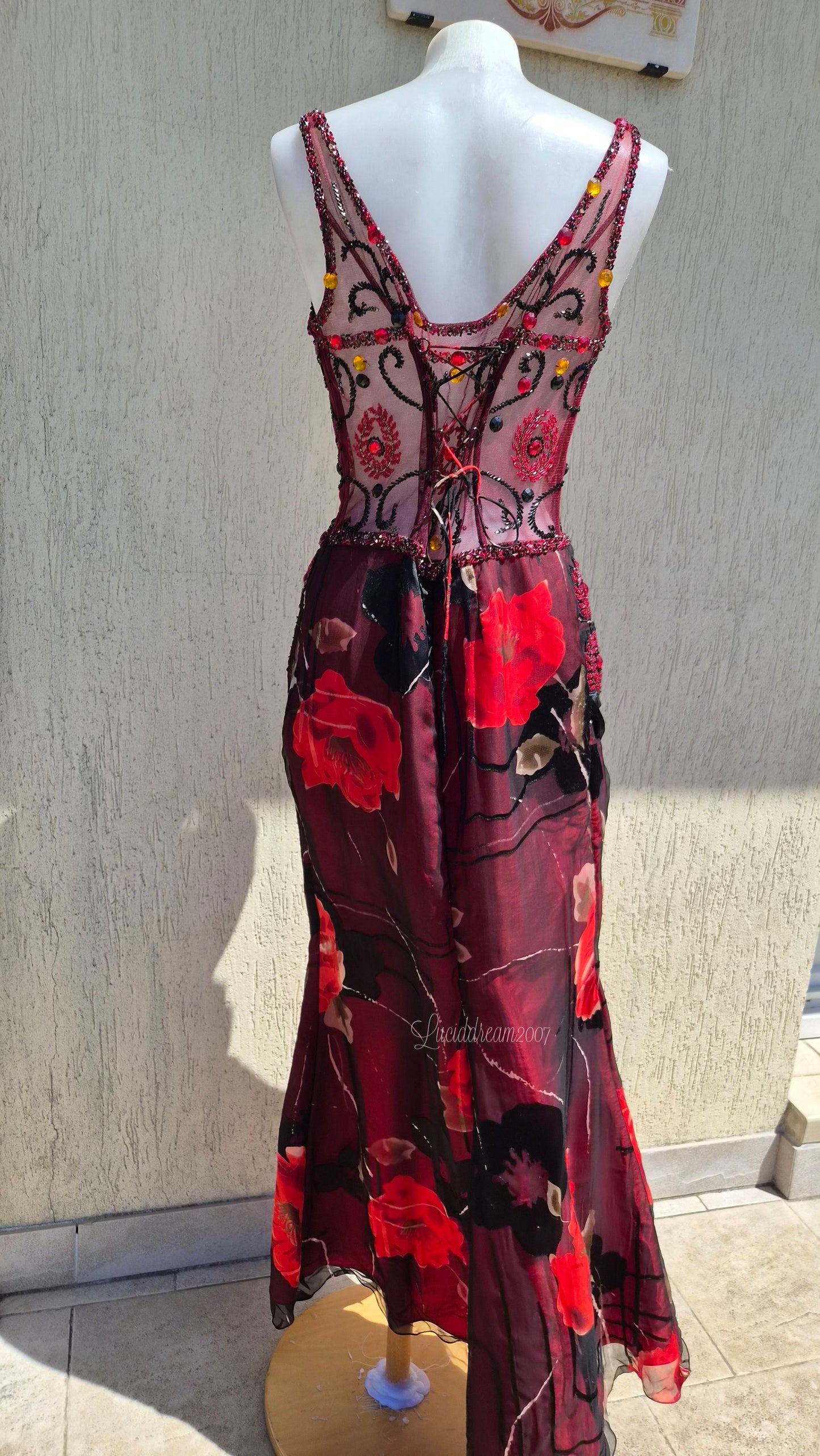 Embroidered red and black dress