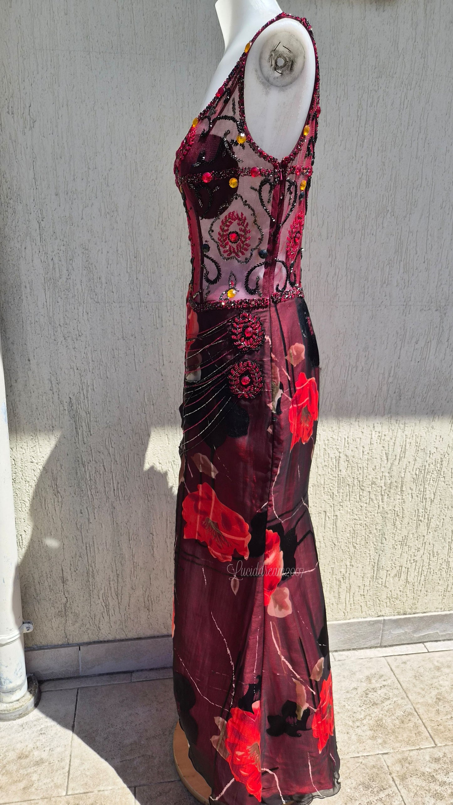 Embroidered red and black dress