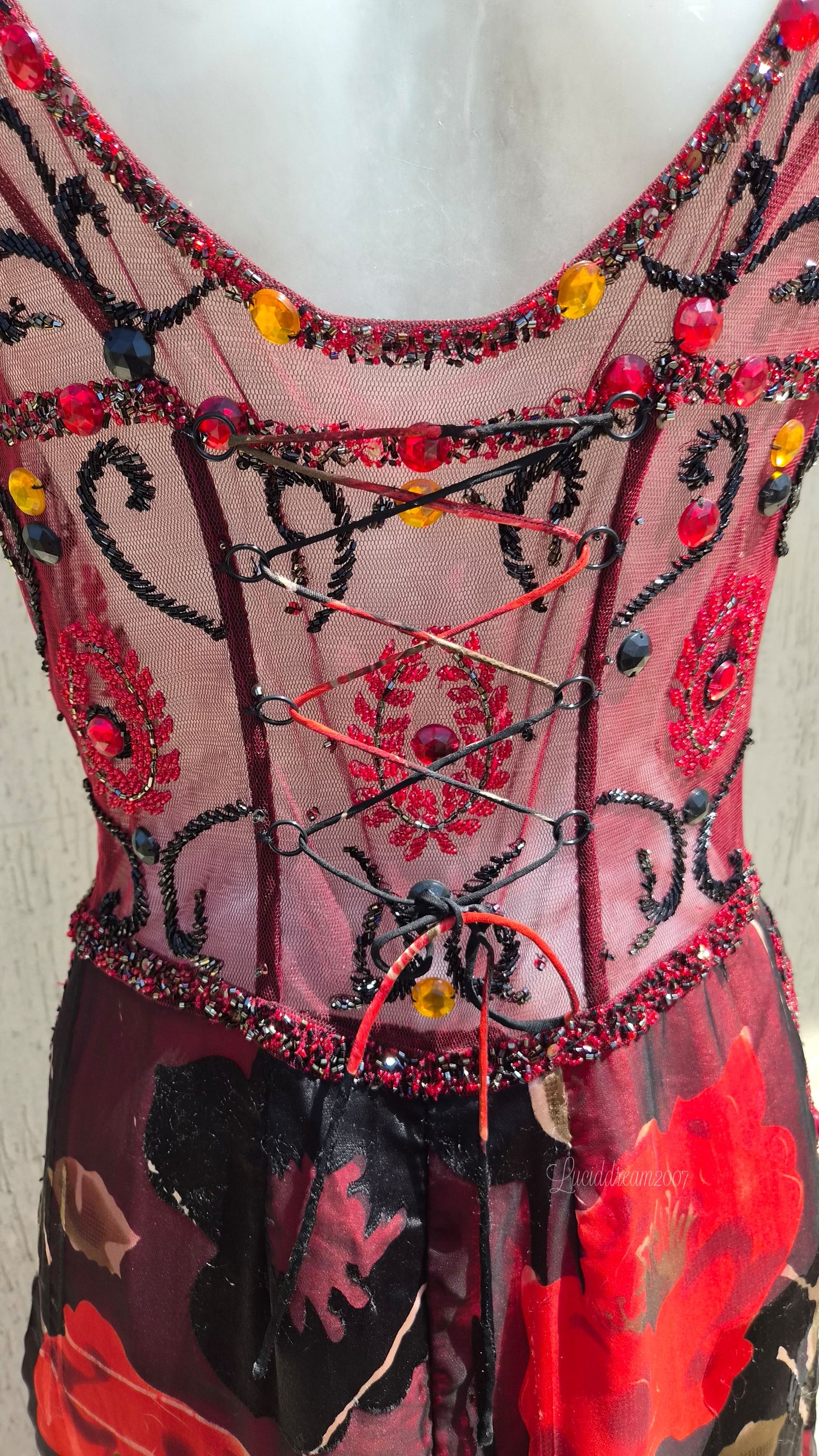 Embroidered red and black dress
