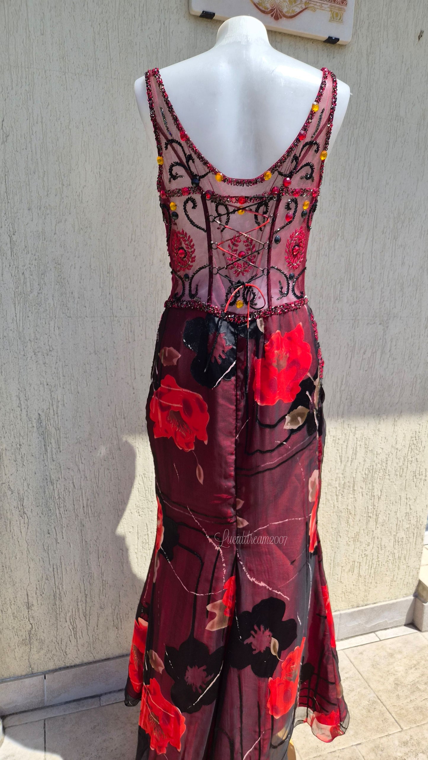 Embroidered red and black dress
