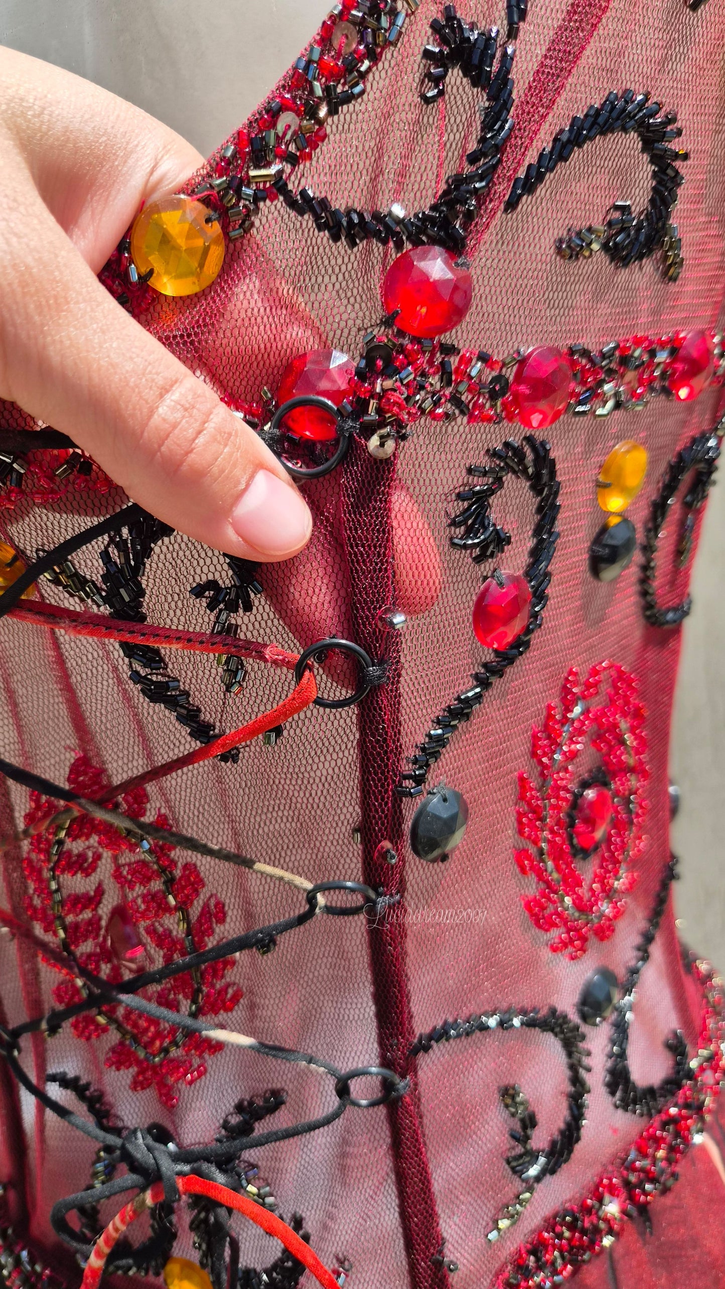 Embroidered red and black dress