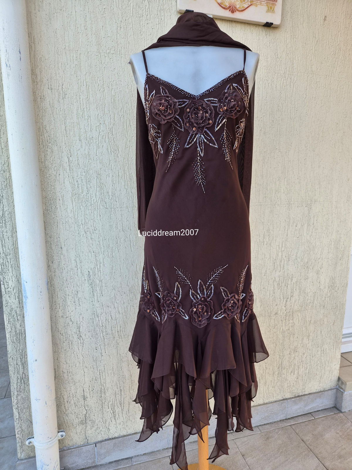 Brown embroidered voile dress