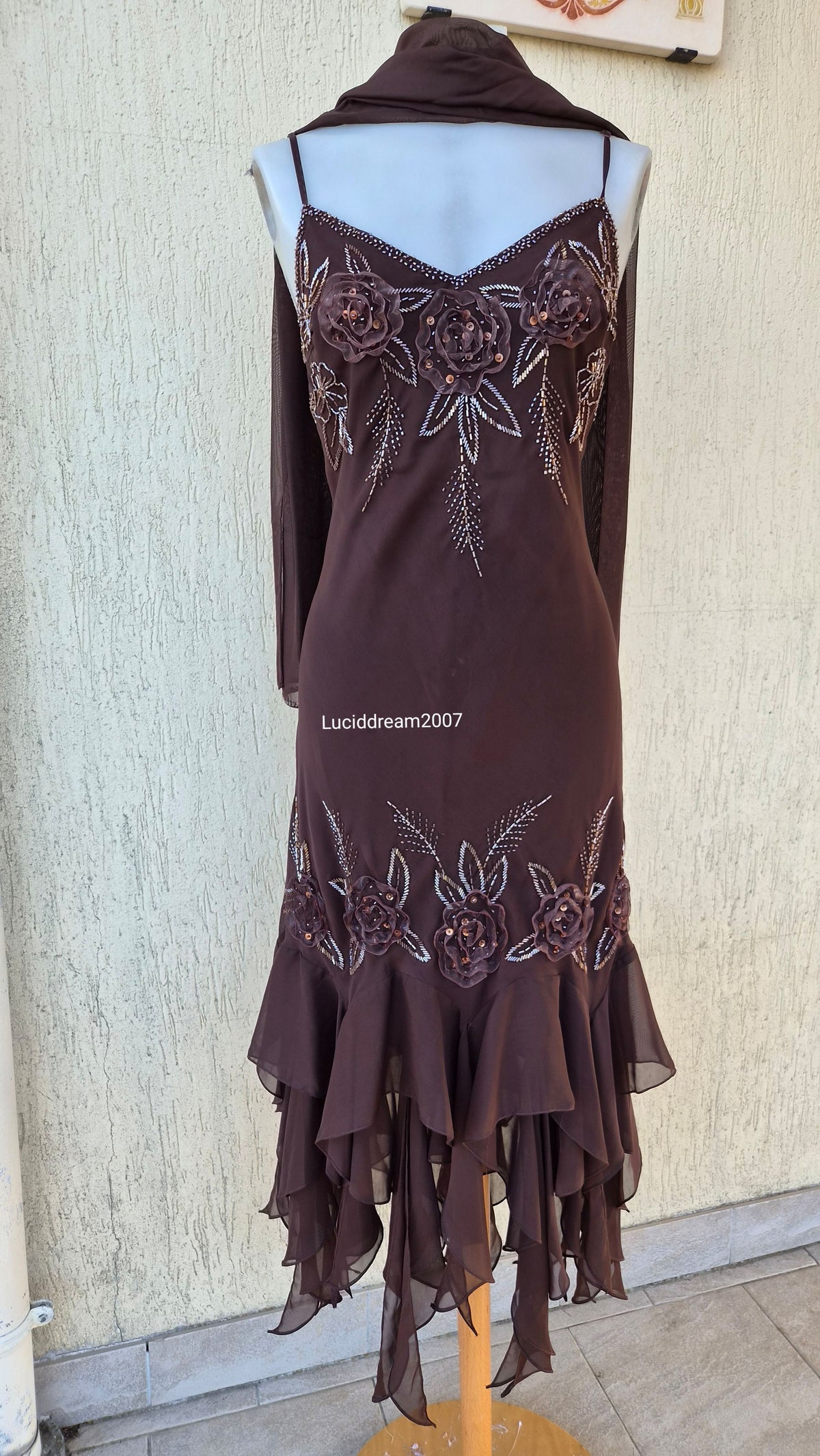 Brown embroidered voile dress
