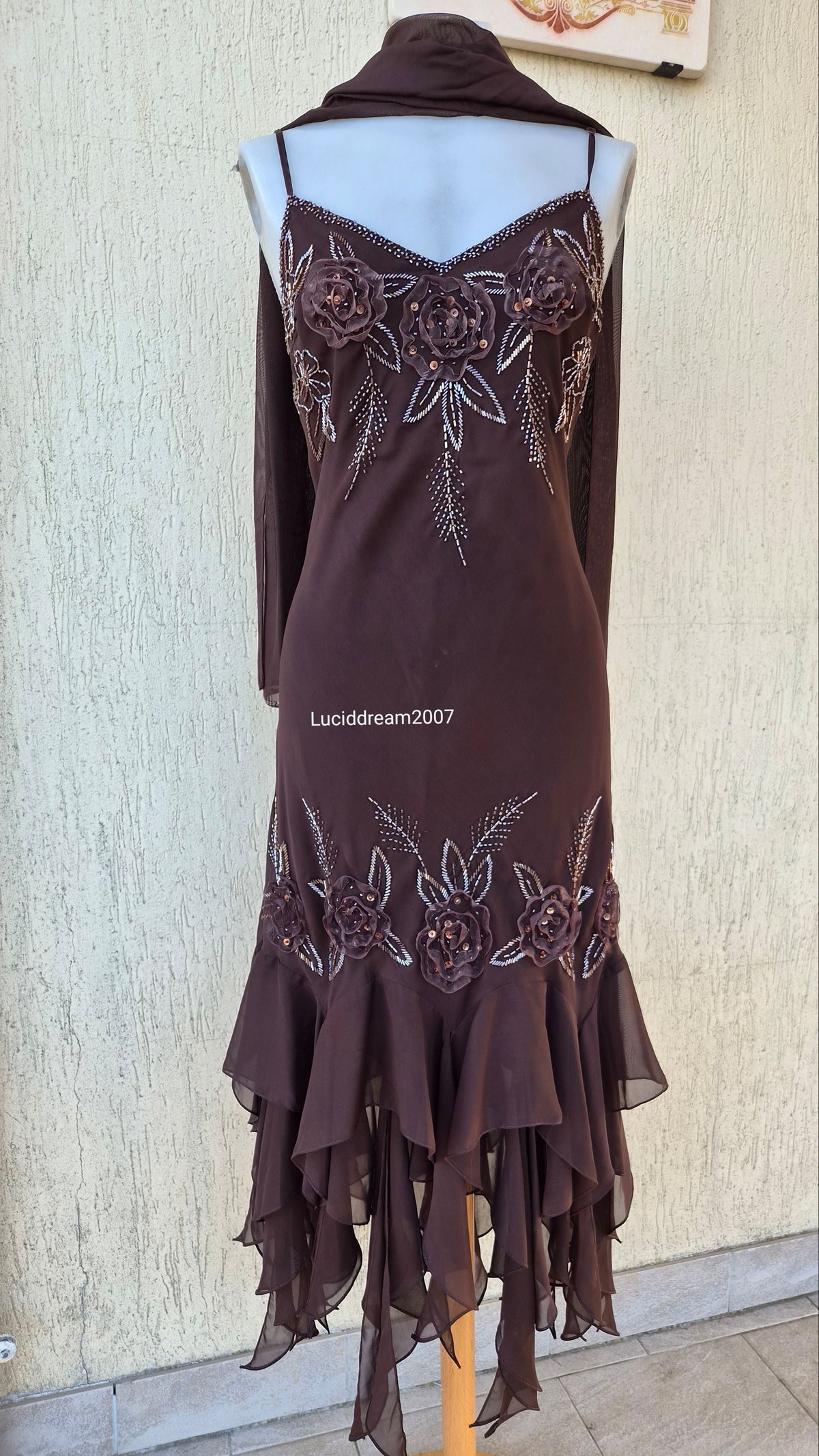 Brown embroidered voile dress