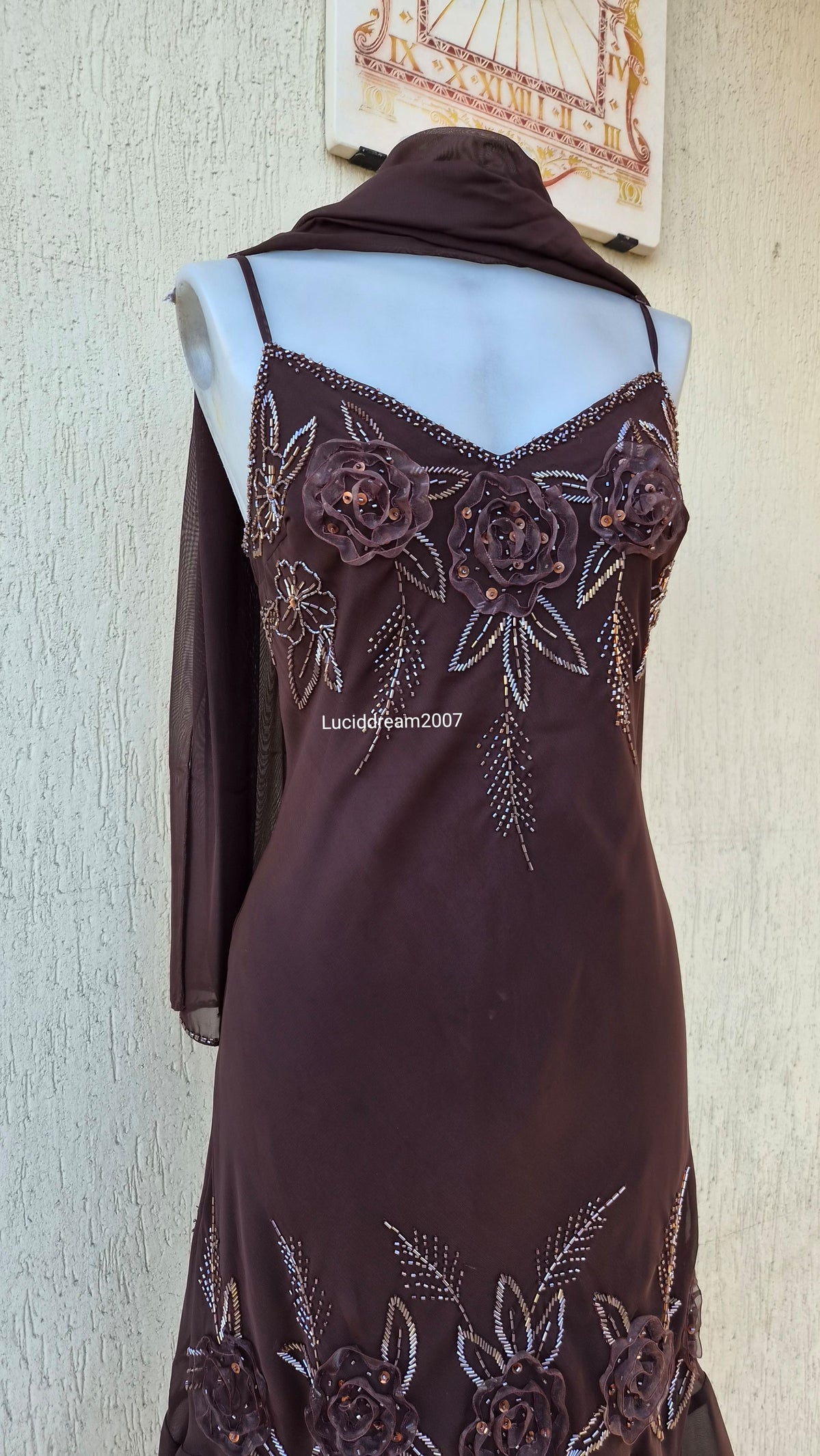 Brown embroidered voile dress