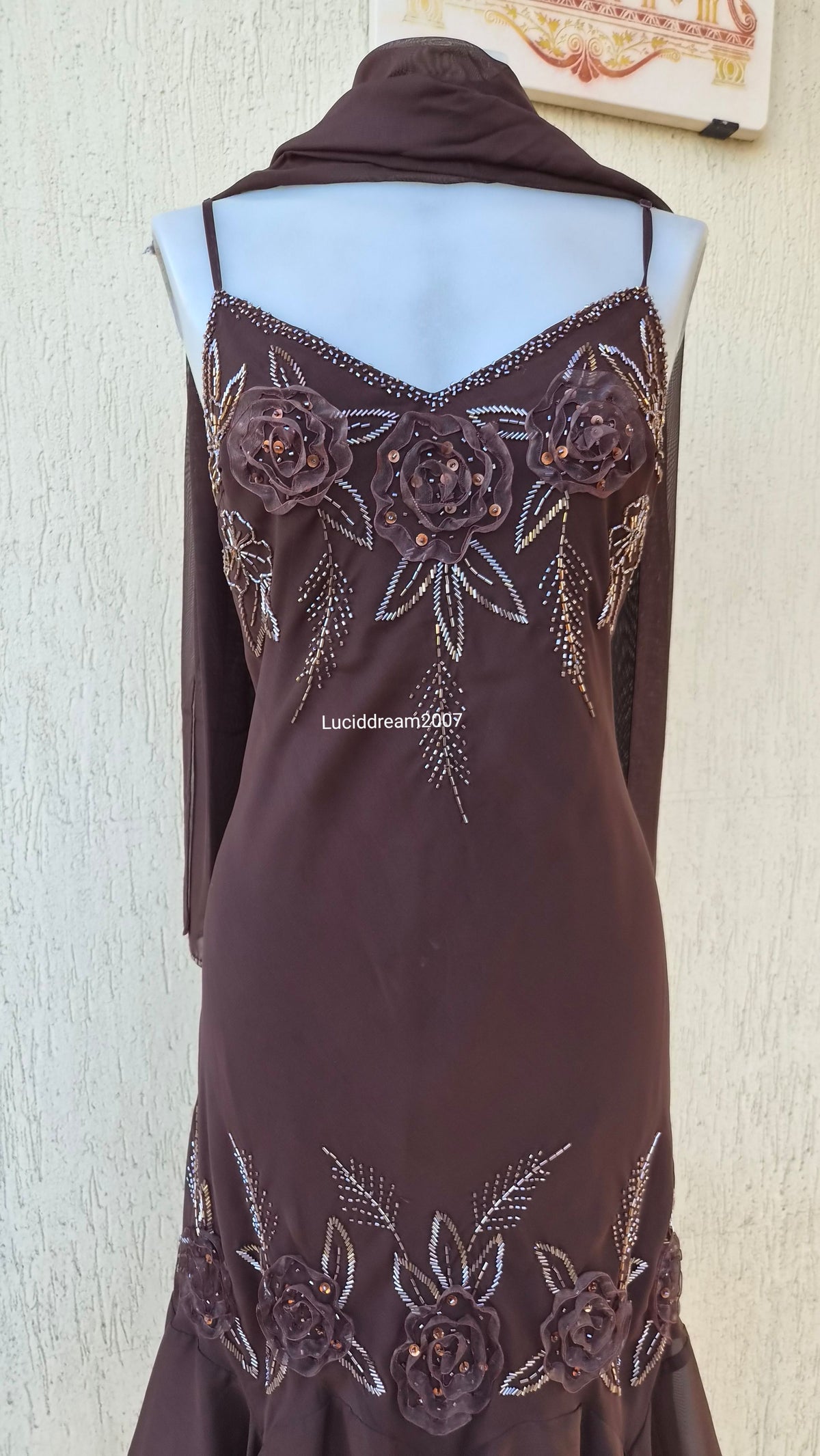 Brown embroidered voile dress