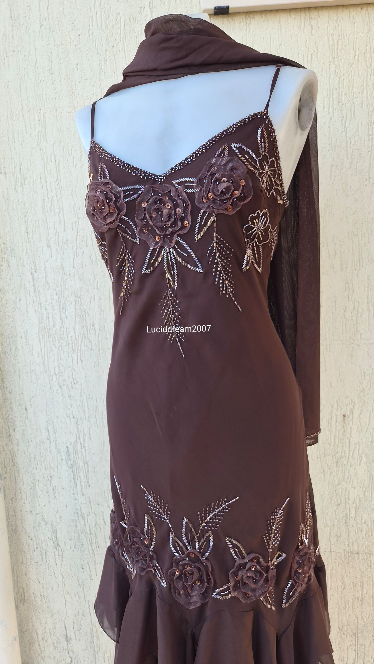 Brown embroidered voile dress