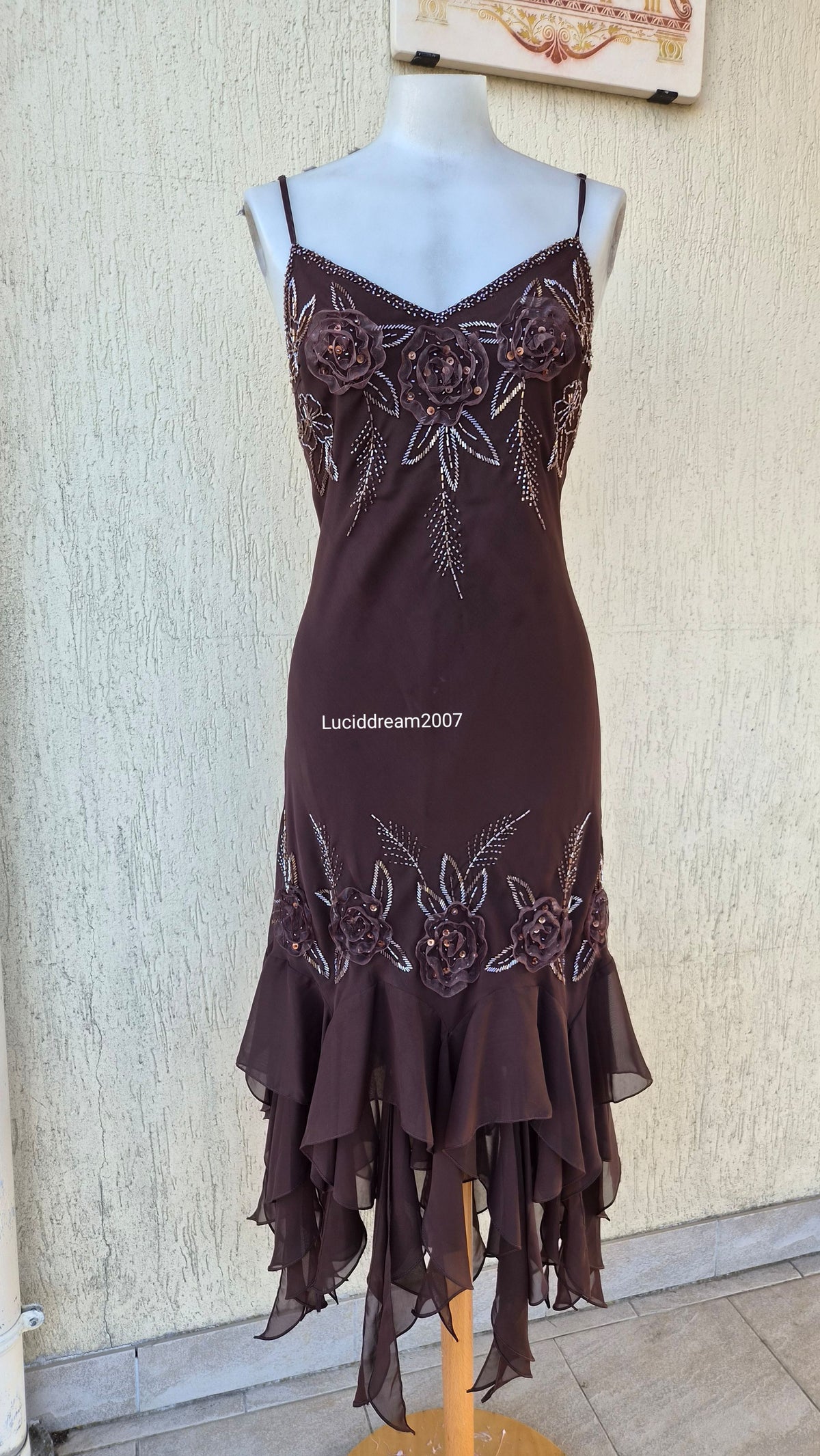 Brown embroidered voile dress