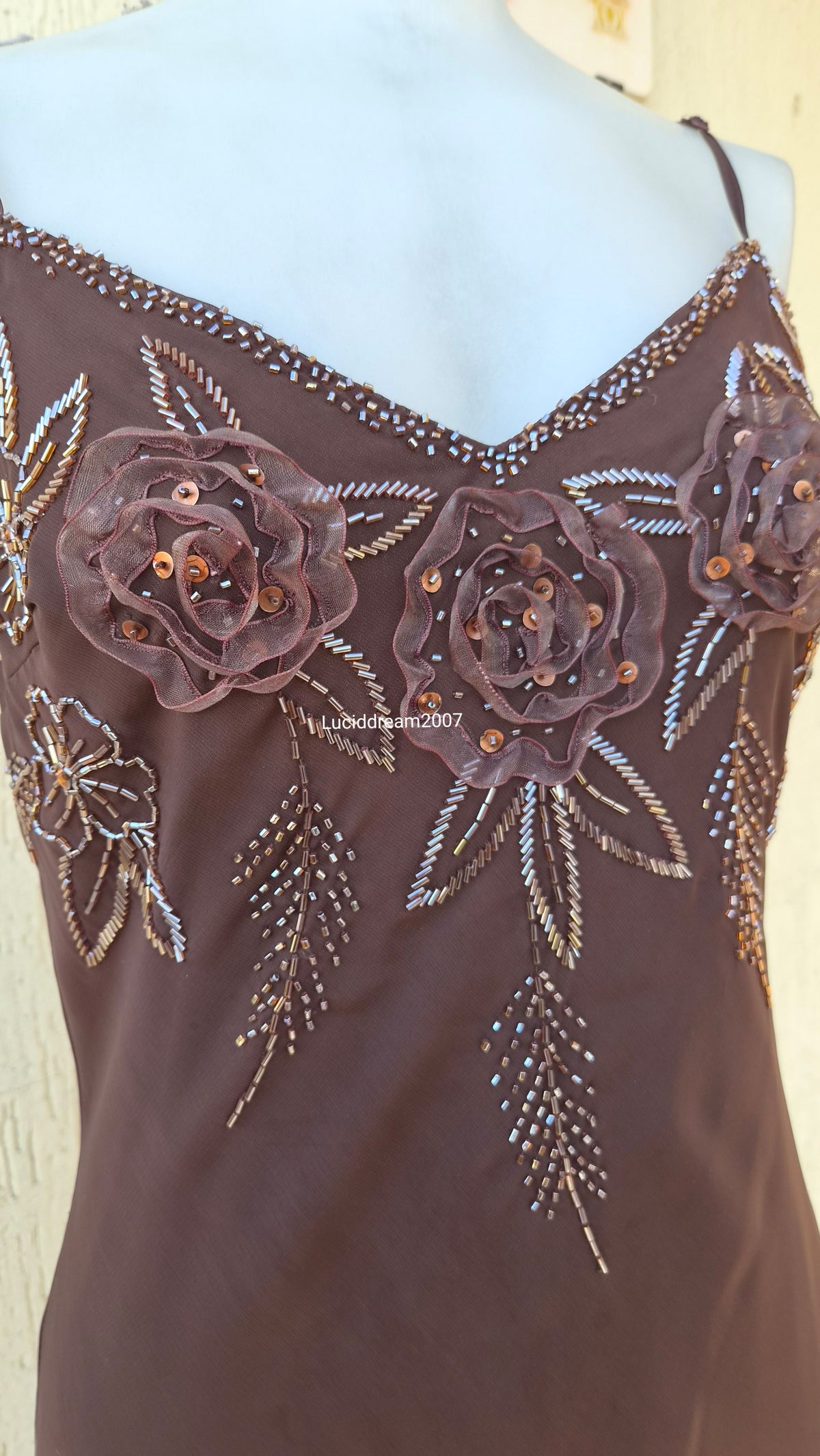Brown embroidered voile dress
