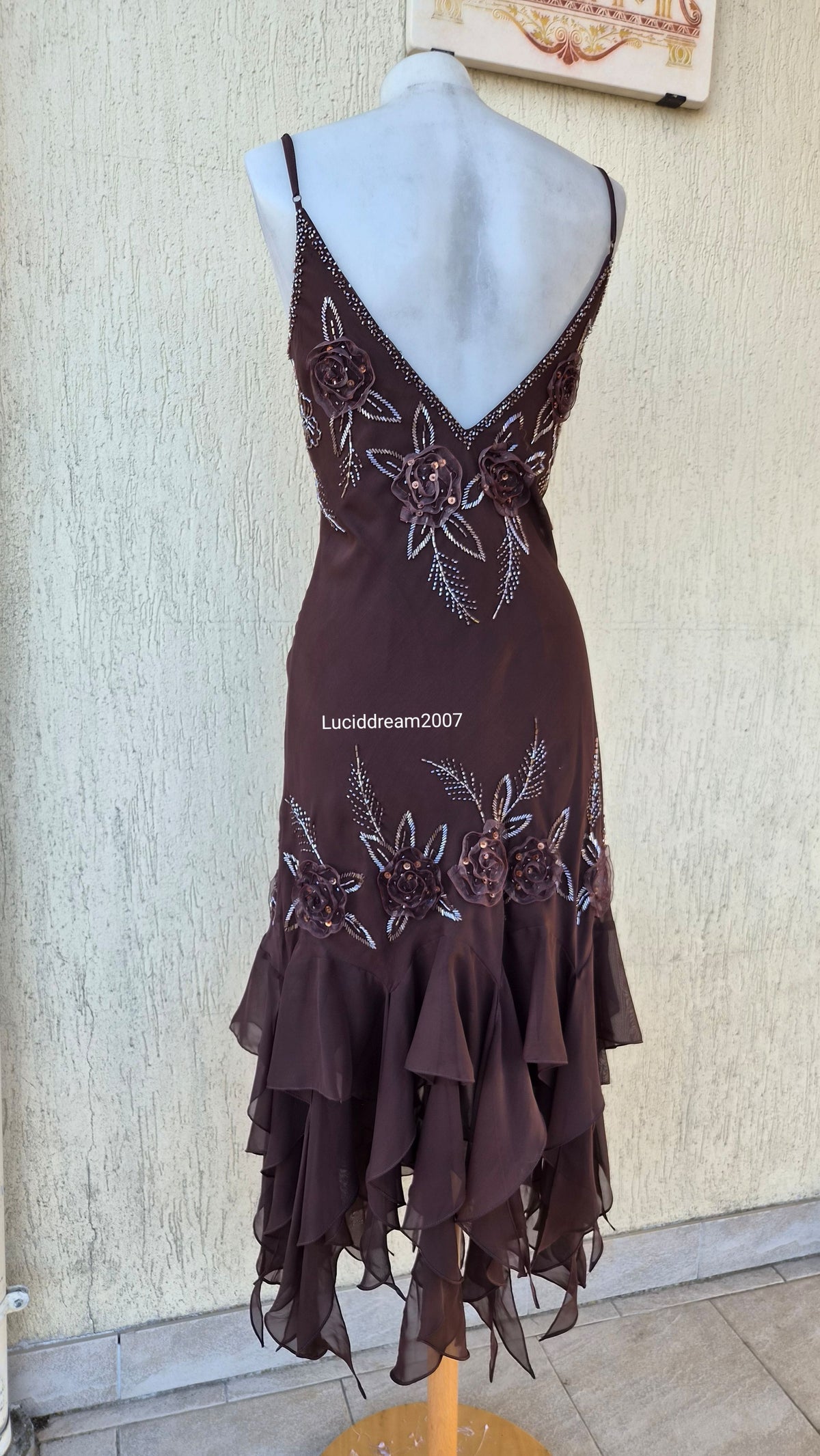 Brown embroidered voile dress