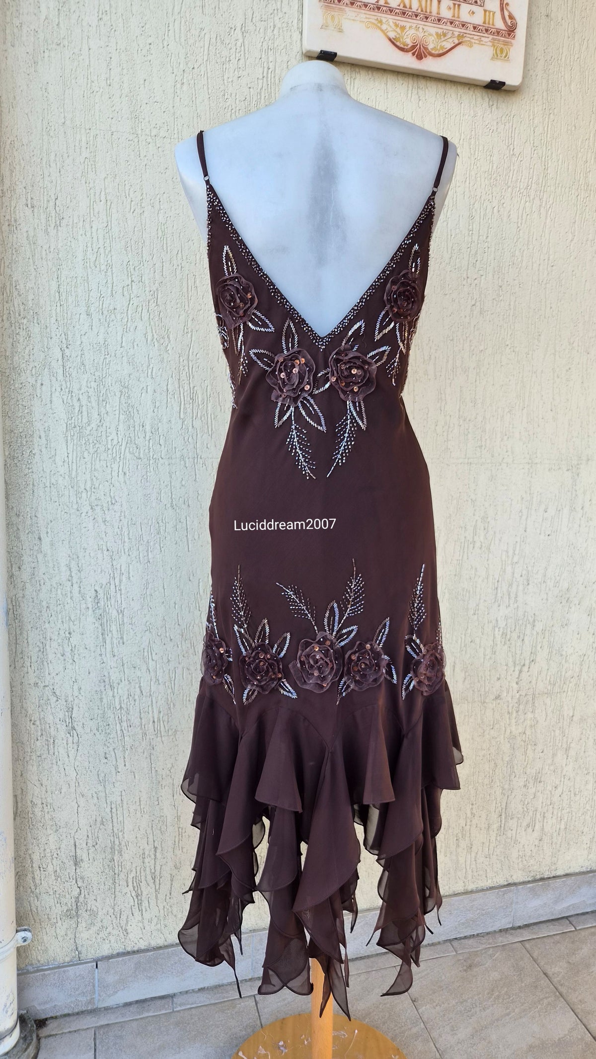 Brown embroidered voile dress
