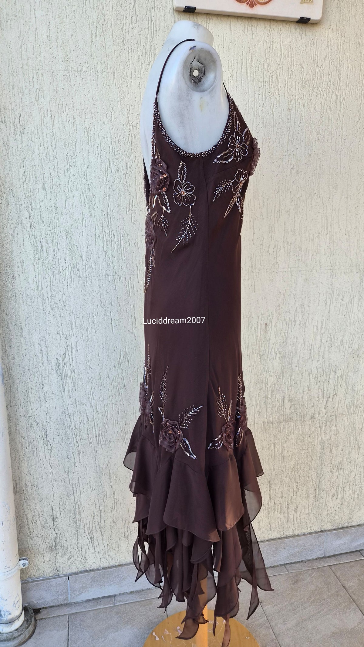 Brown embroidered voile dress