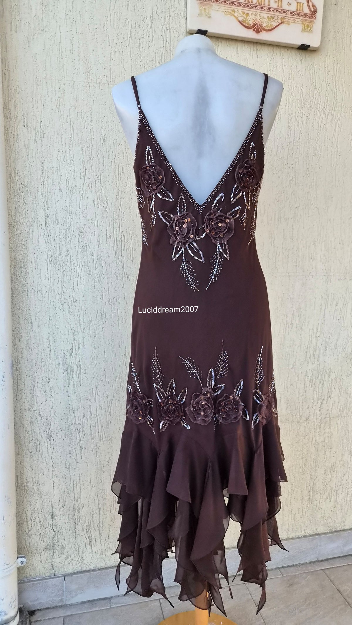 Brown embroidered voile dress