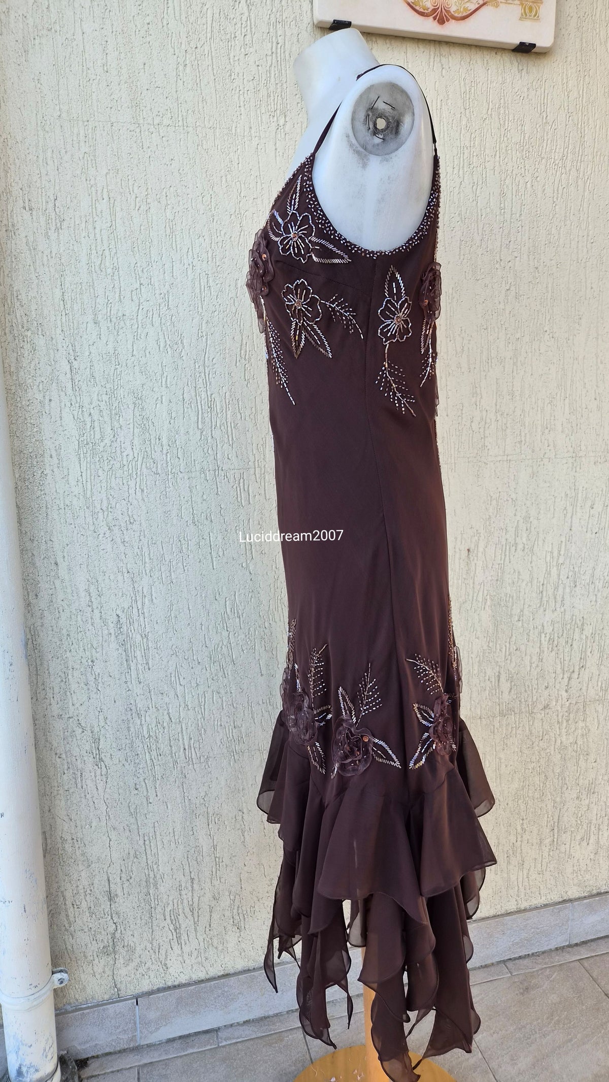 Brown embroidered voile dress