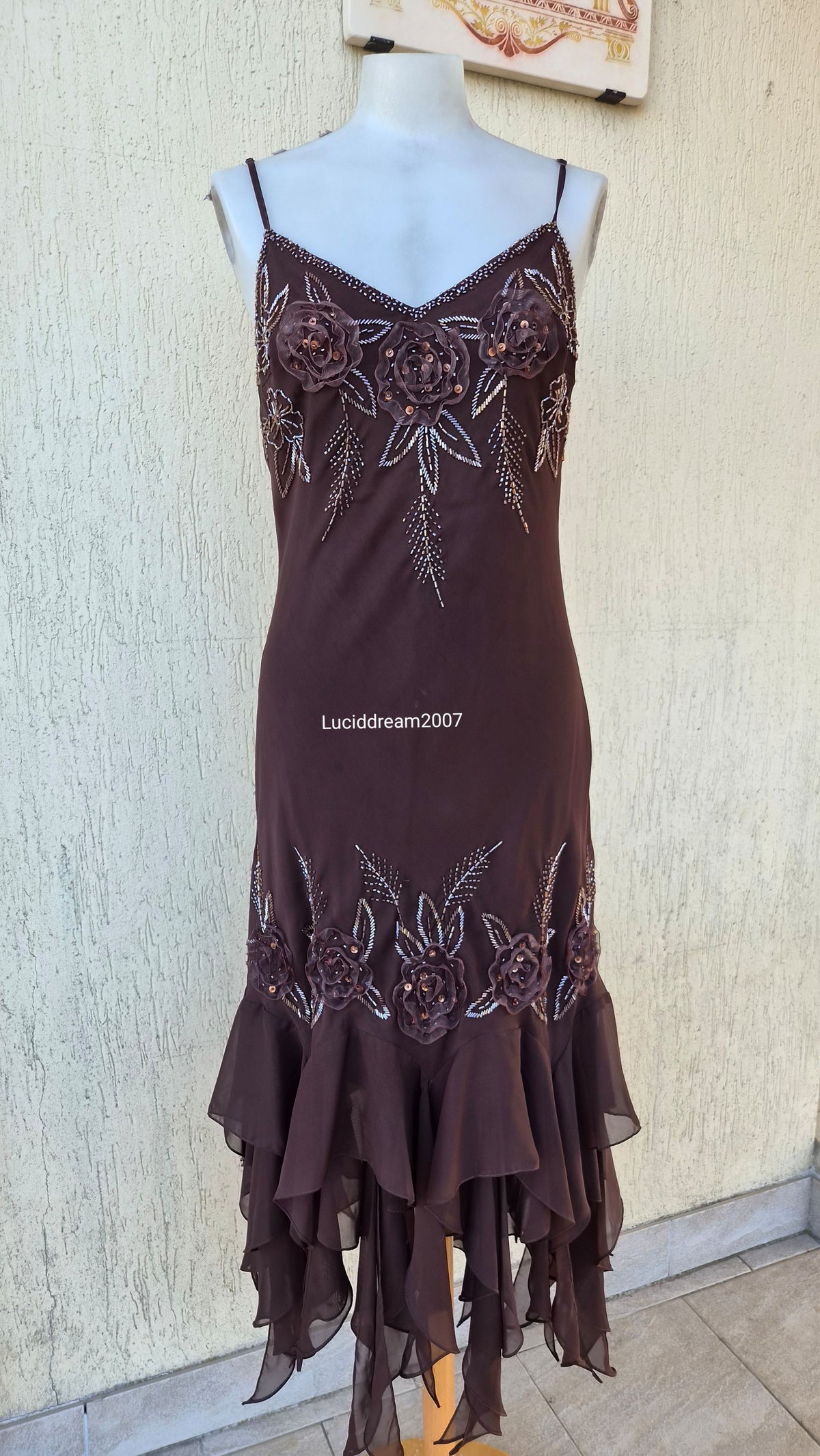 Brown embroidered voile dress