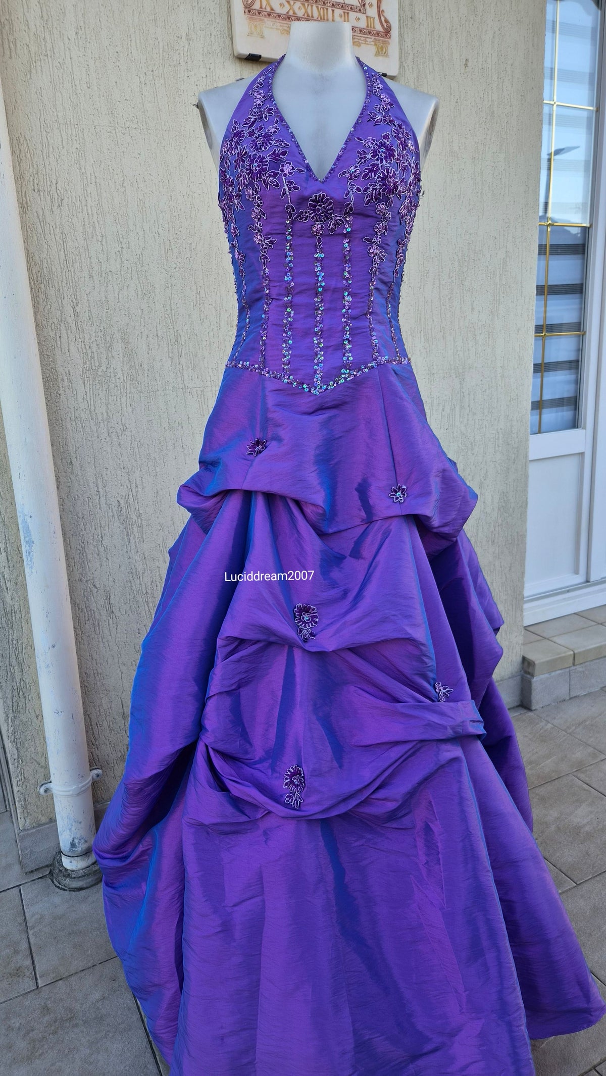 Purple ball gown with embroidery