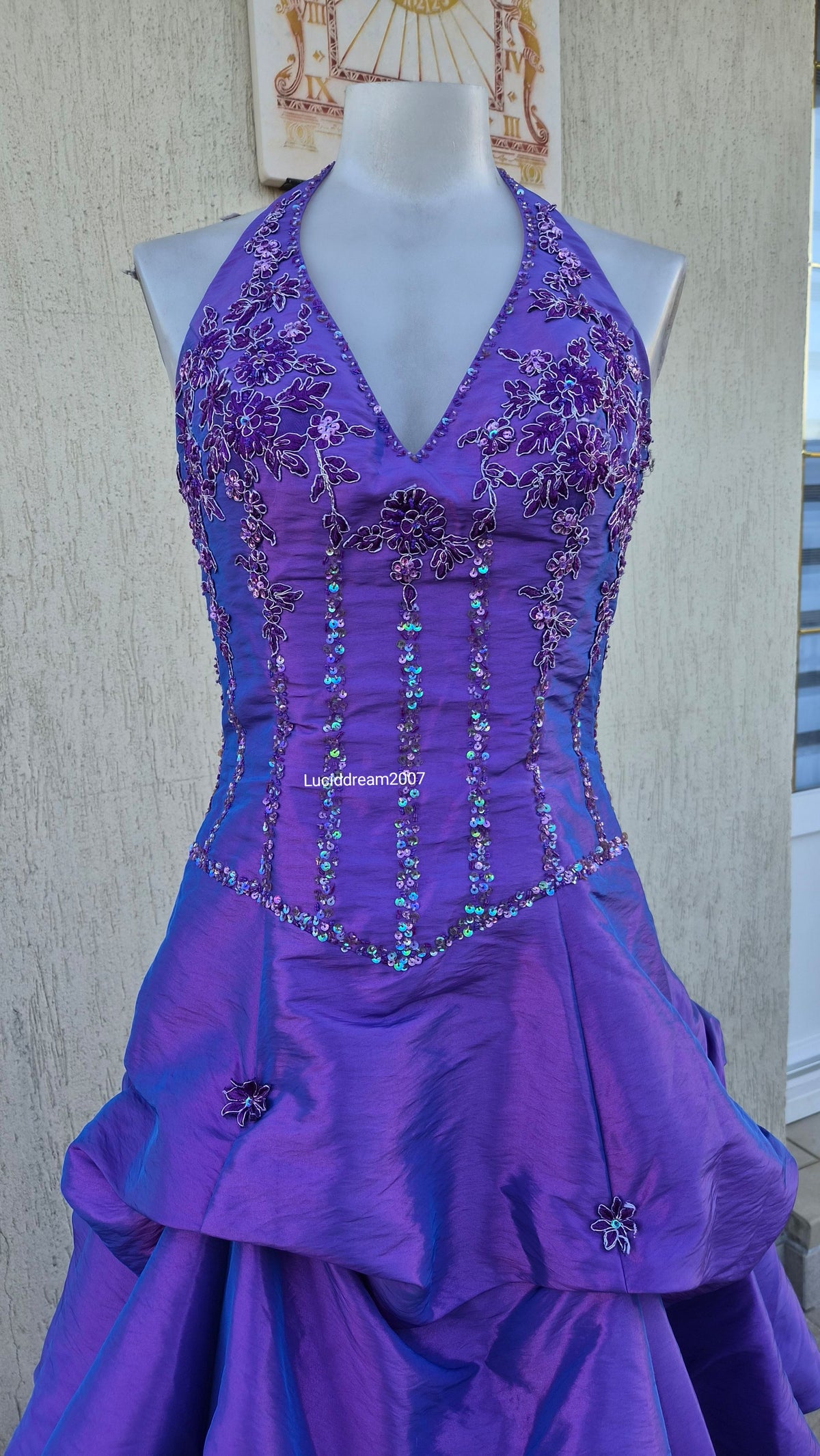 Purple ball gown with embroidery